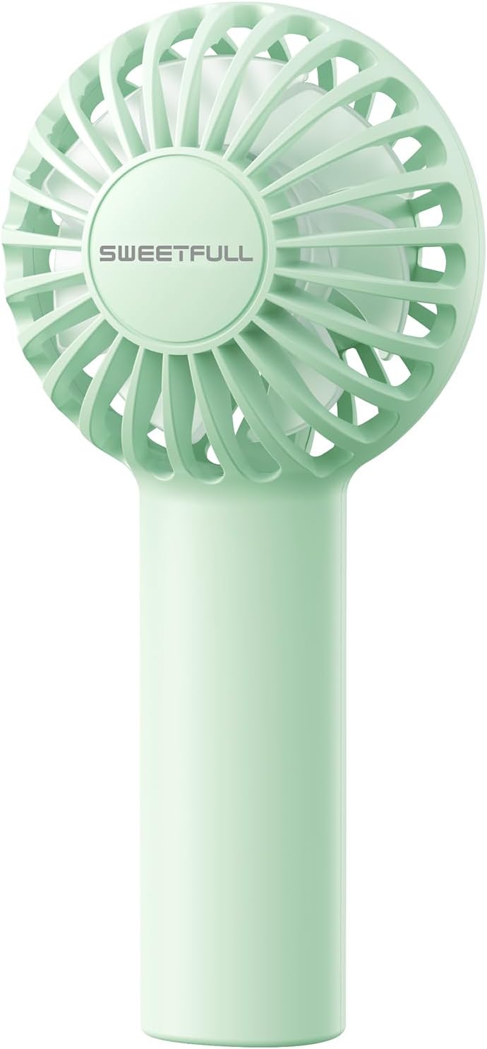 SWEETFULL Mini Portable Fan Powerful Handheld Fan Rechargeable,3 Speeds Personal Small Hand Fan for Travel Makeup Eyelash Fan for Stylish Kids Girls Women USB Cute Design Green