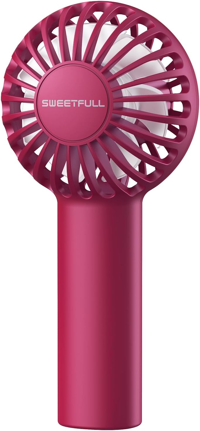 SWEETFULL Mini Portable Fan Powerful Handheld Fan Rechargeable,3 Speeds Personal Small Hand Fan for Travel Makeup Eyelash Fan for Stylish Kids Girls Women USB Cute Design Red