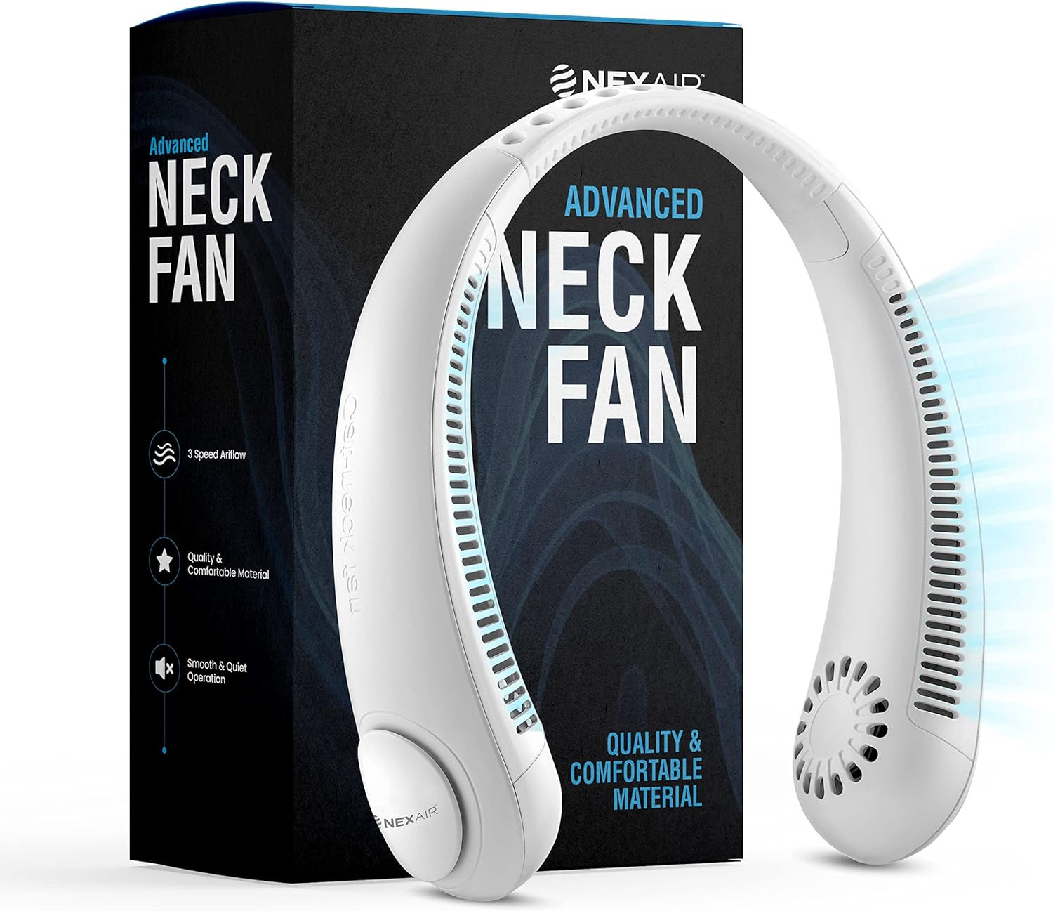 Portable Neck Fan -3 Speed Rechargeable Bladeless Neck Cooler, Quality Comfortable Lightweight, Personal Neck Fan For Women & Men Modern Design, Great Cooling Fan For Travel, Outdoors & Sports