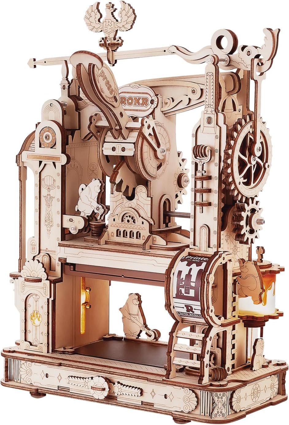 ROKR 3D Puzzle LK602 for Adults, Classic Printing Press Wooden Puzzles Model Building Kits, DIY Wood Crafts Cool Toys for Kids Birthday Gifts,Collage Aesthetic, Art Hobbies for Men Women