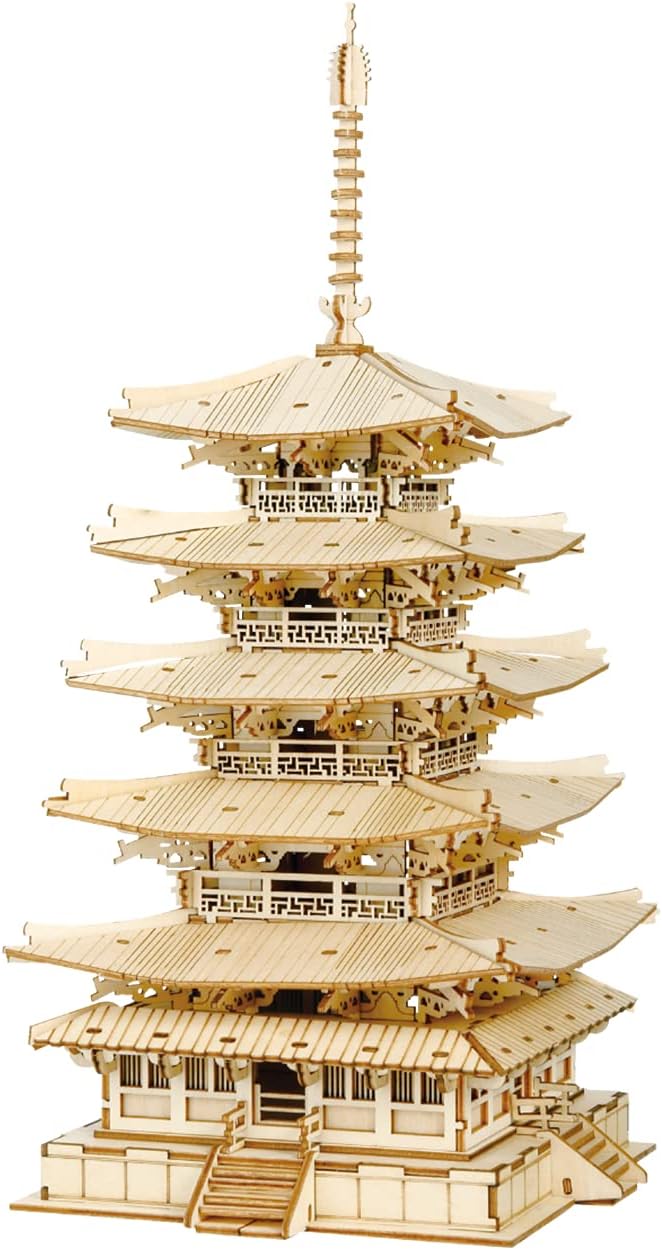 Rowood 3D Puzzles for Adults, Wooden Model Kits for Adults to Build, Gift on Birthday Christmas - Five-storied Pagoda (275 PCS)