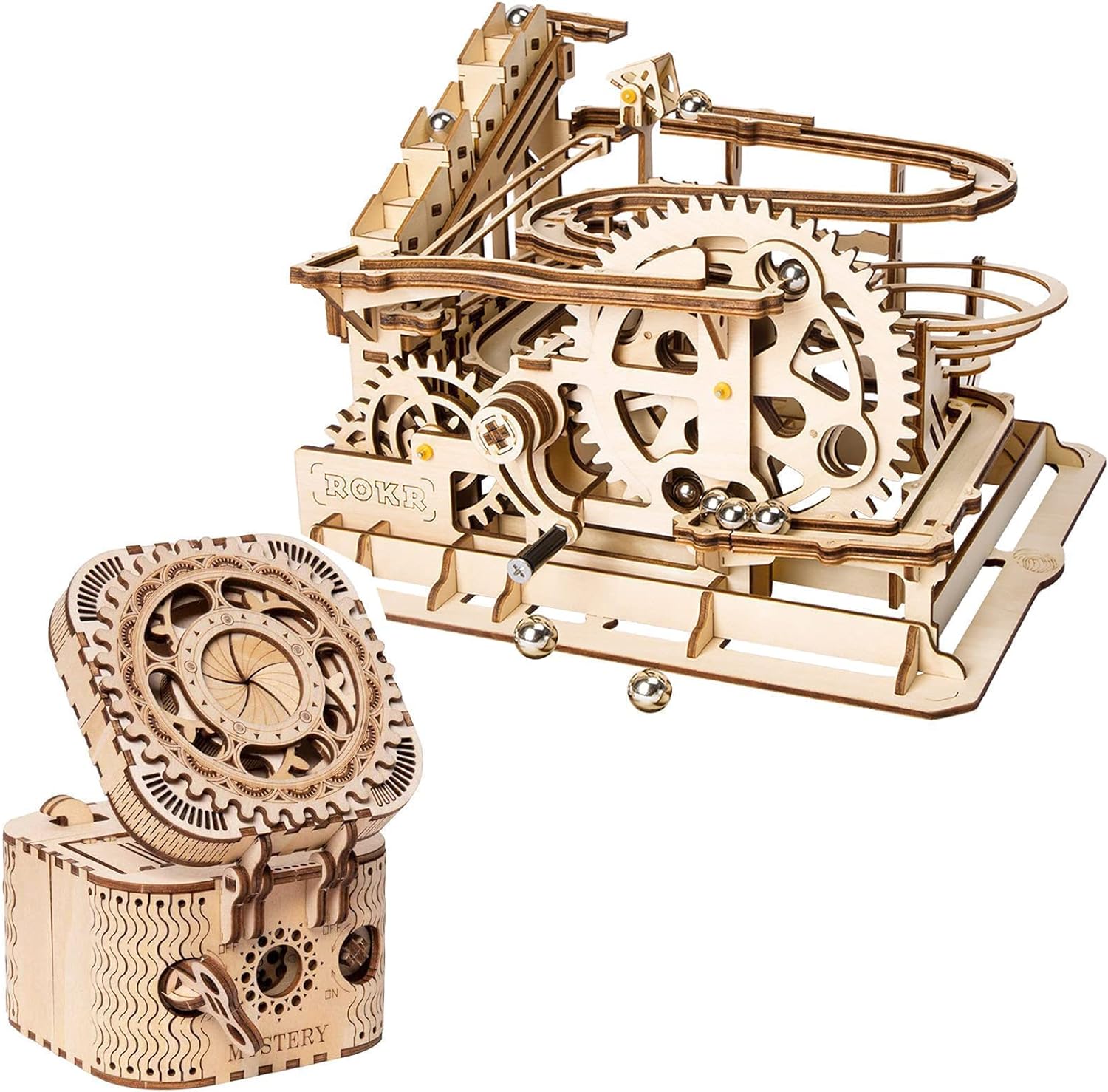 ROKR 3D Wooden Puzzles Mechanical Models - DIY Wooden Marble Run Kit &Treasure Box Gifts for Adults &Teens