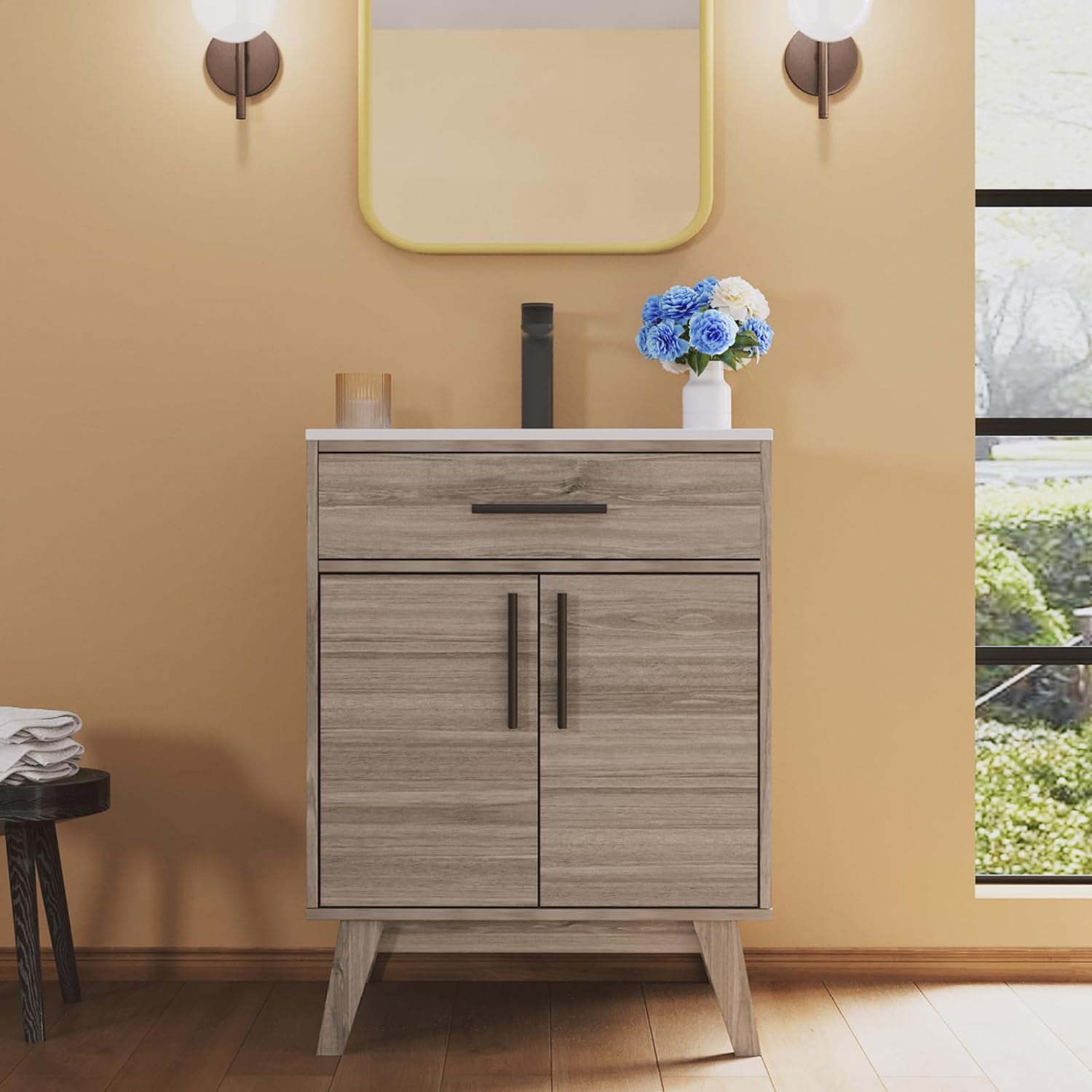 24.5 Bathroom Vanity with Sink Combo, Mid-Century Modern Small Single Bathroom Cabinet Set, Integrated Sink, Soft Closing Doors with Metal Handles, Bath Vanity Grey