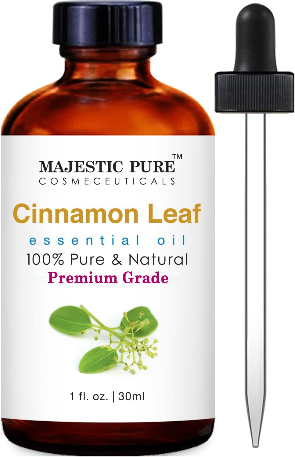 MAJESTIC PURE Cinnamon Leaf Essential Oil, Premium Grade, Pure and Natural, for Aromatherapy, Massage, Topical & Household Uses, 1 fl oz