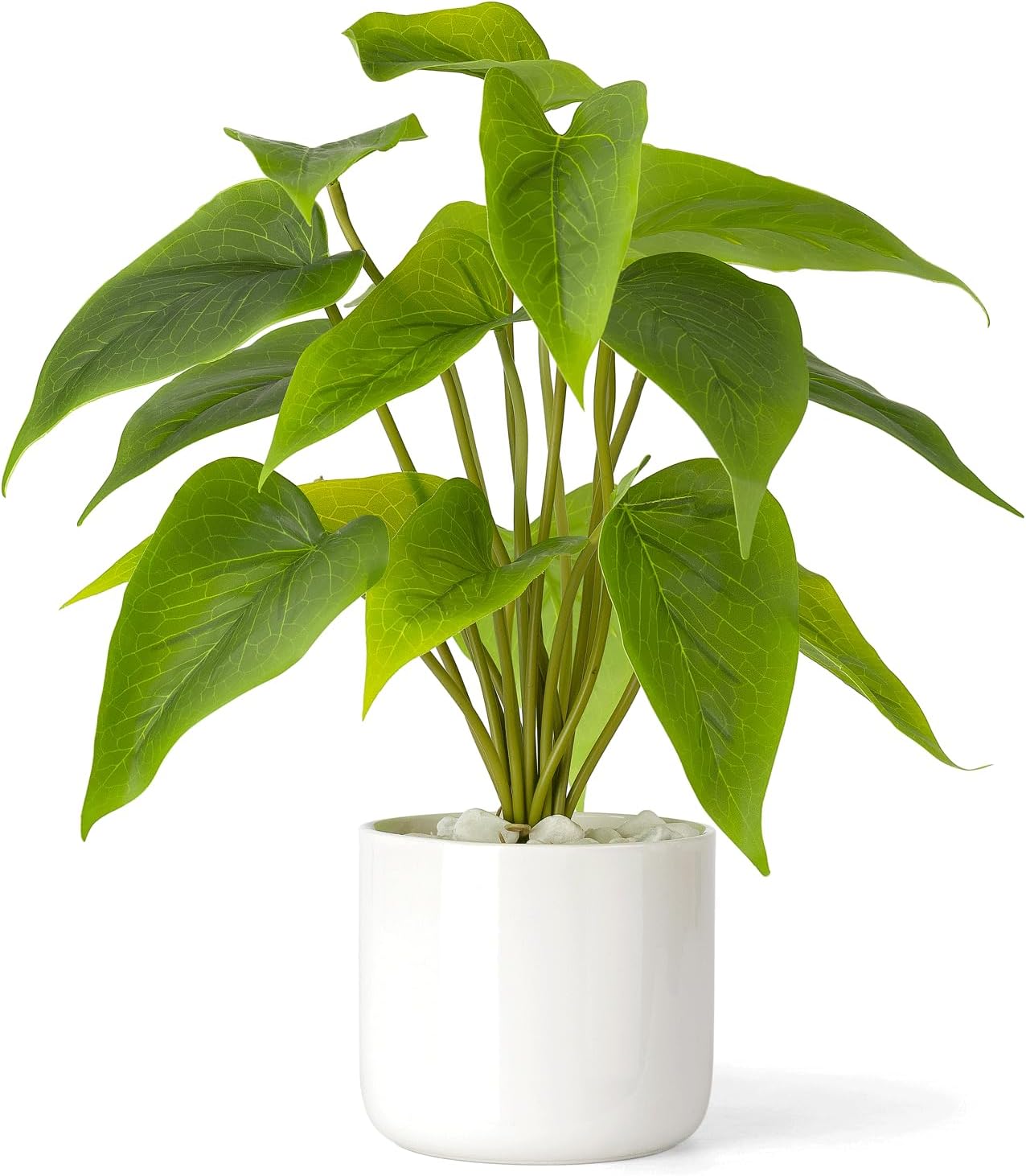 Mkono Fake Plants in Ceramic Pot, 11 Potted Artificial Plants for Home Decor Indoor Faux Green Leaf Plant with Modern White Planter for Desk Shelf Office Room Decoration (Pothos)