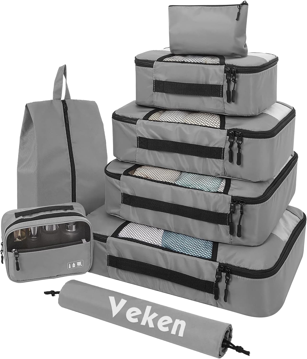 Veken 8 Set Packing Cubes for Suitcases, Travel Bag Organizers for Carry on Luggage, Suitcase Organizer Bags Set for Travel Essentials Travel Accessories in 4 Sizes(Extra Large, Large, Medium, Small)