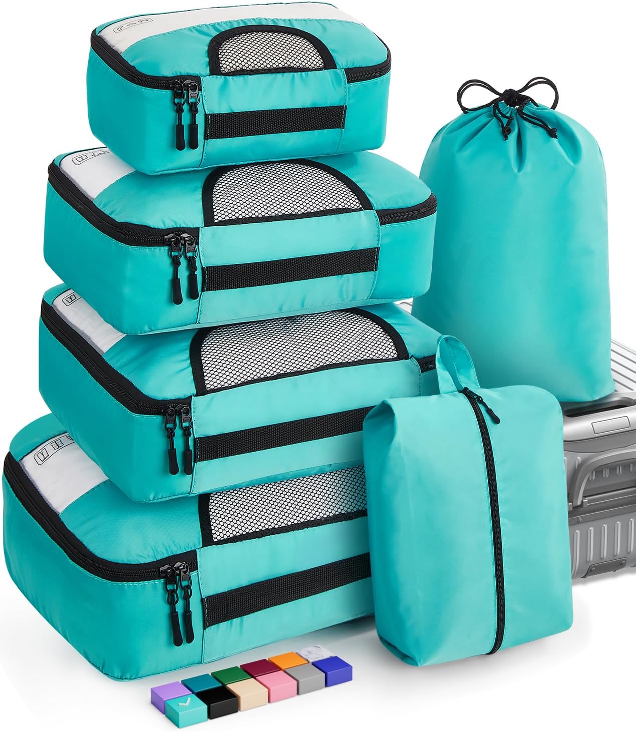 Veken 6 Set Packing Cubes for Suitcases, Travel Essentials for Carry on Luggage, Suitcase Organizer Bags Set for Travel Accessories in 4 Sizes(Extra Large, Large, Medium, Small)Cyan