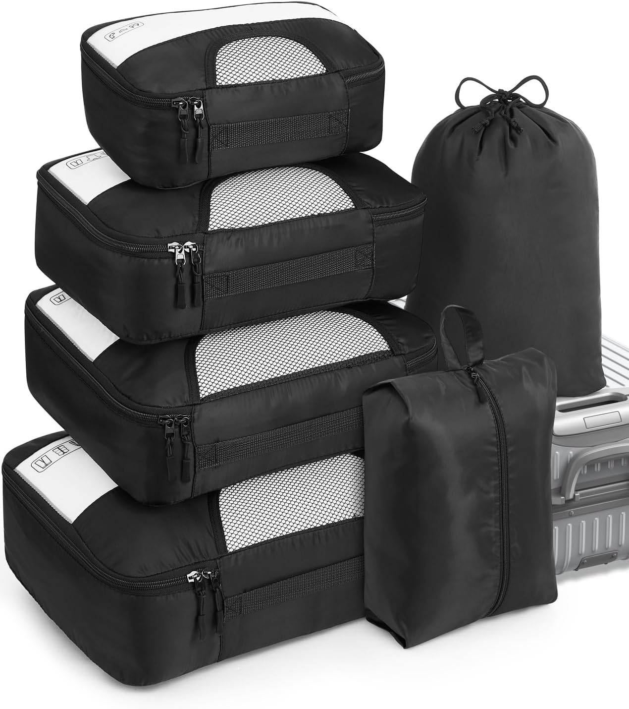 Veken 6 Set Packing Cubes for Suitcases and Carry on Luggage - Organizer Bags Set for Travel Essentials in 4 Sizes (Extra Large, Medium, Small)