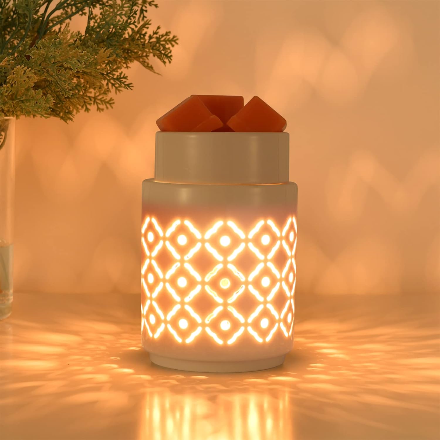 Ceramic Wax Melt Warmer,Candle Wax Warmer,2-in-1 Electric Wax Melter and Fragrance Warmer for Scented Candle Wax Burner as Gifts for Mom Grandma Women(Diamond mesh)