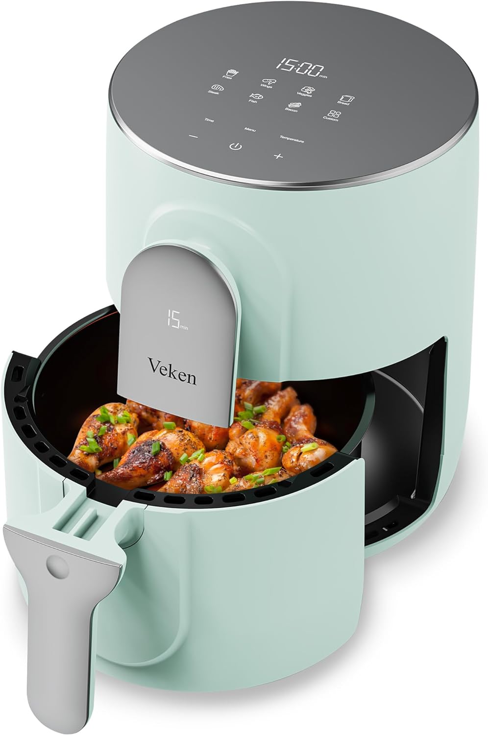 Veken Air Fryer - Aqua, 4qt with 8 Preset Cooking Modes, Advanced AirFryer for Healthy, Fast & Efficient Air Frying, Dual-Monitor Screen