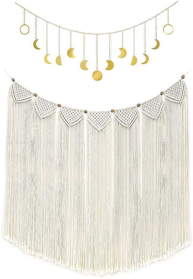 Mkono Macrame Wall Hanging Curtain with Moon Phase Wall Hanging for Apartment Bedroom Living Room Gallery Baby Nursery