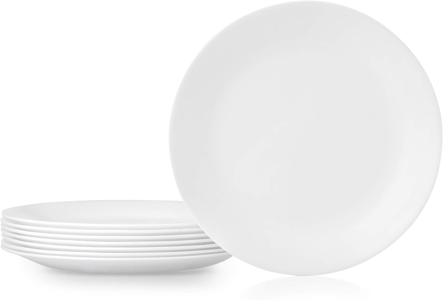 Corelle Vitrelle 8-Piece Dinner Plates Set, Triple Layer Glass and Chip Resistant, Lightweight Round Plates, Winter Frost White