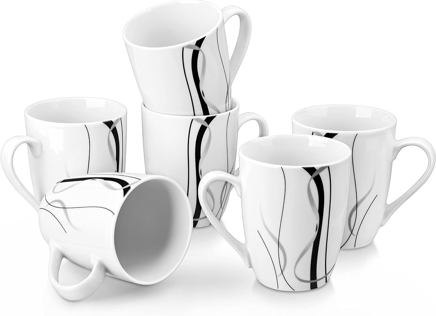 VEWEET Ceramic Coffee Mugs Set of 6, 11 OZ Coffee Cups Set with Handle, White Mugs Set Porcelain Cup Set for Kitchen, Microwave Dishwasher Safe, Series Fiona