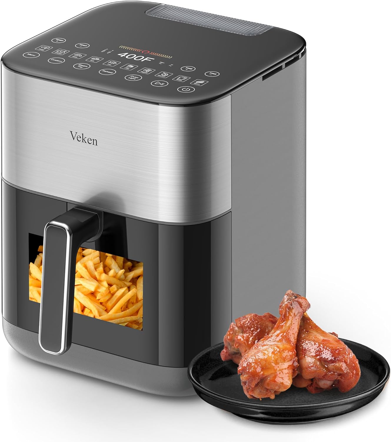 Veken Air Fryer, 6qt with 13-in-1 Functions,No Flipping,Clear Windows,Advanced AirFryer for Healthy, Fast & Efficient Air Frying, Grey