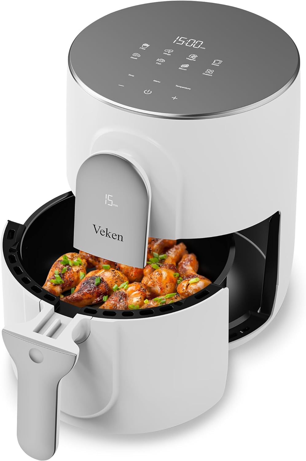 Veken Air Fryer - White, 4qt with 8 Preset Cooking Modes, Advanced AirFryer for Healthy, Fast & Efficient Air Frying, Dual-Monitor Screen