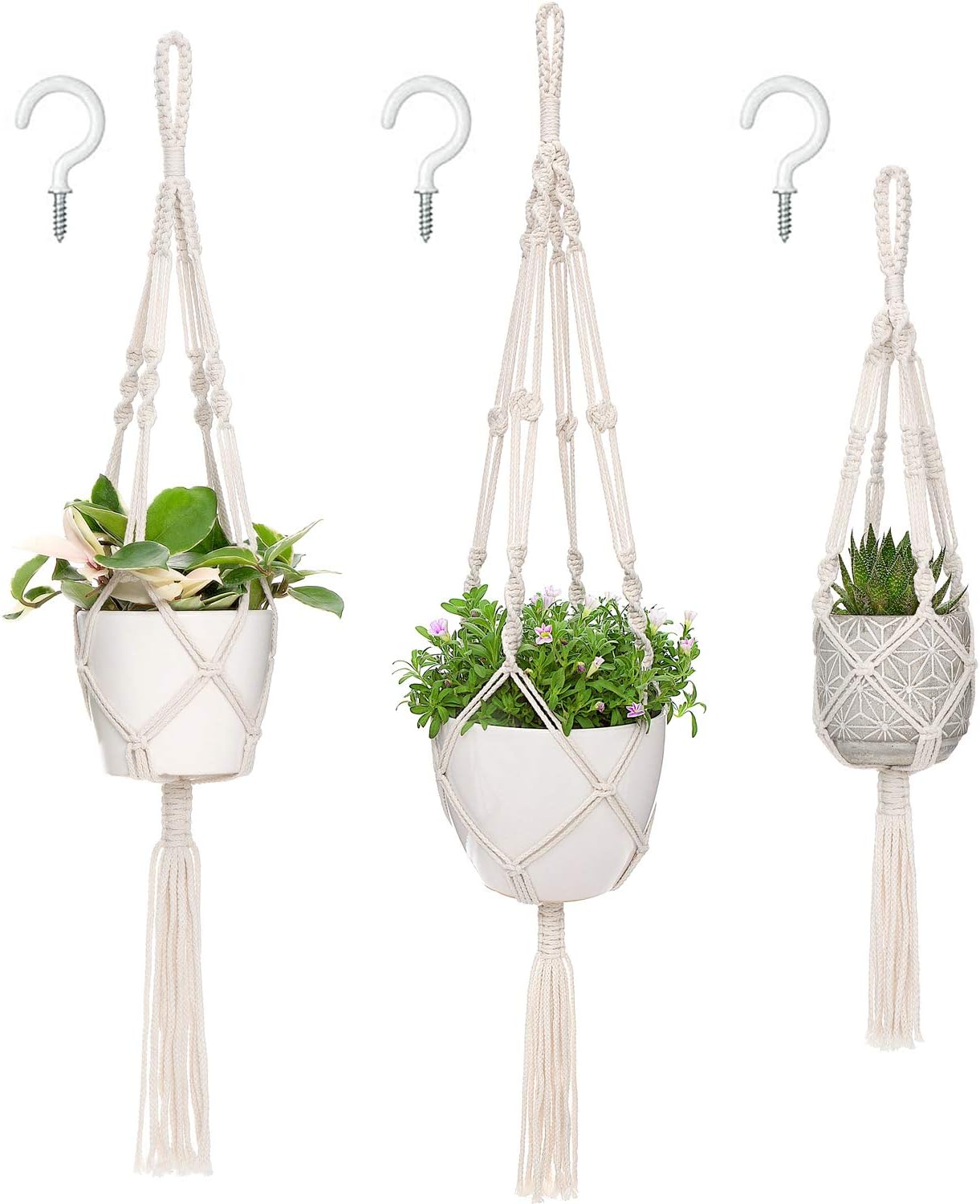 Mkono Set of 4 Macrame Plant Hangers Indoor 4 Different Size Hanging Planter Basket Flower Pot Holder 41/35/34/26