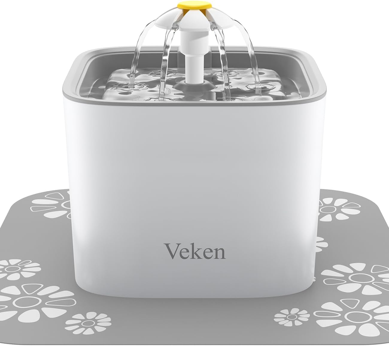 Veken Pet Fountain, 84oz/2.5L Automatic Cat Water Fountain Dog Water Dispenser with 3 Replacement Filters & 1 Silicone Mat for Cats, Dogs, Multiple Pets, Grey