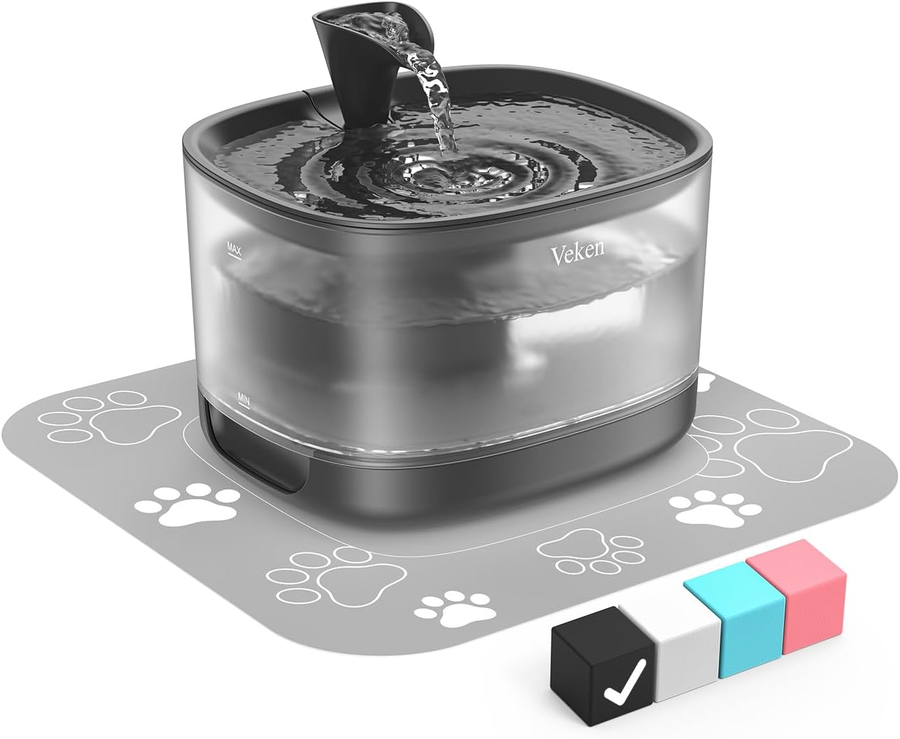 Veken Cat Water Fountain, 84oz/2.5L Automatic Pet Water Fountain Dog Water Dispenser with a Detachable Water Tank, Easy Cleaning for Cats, Dogs (Black)