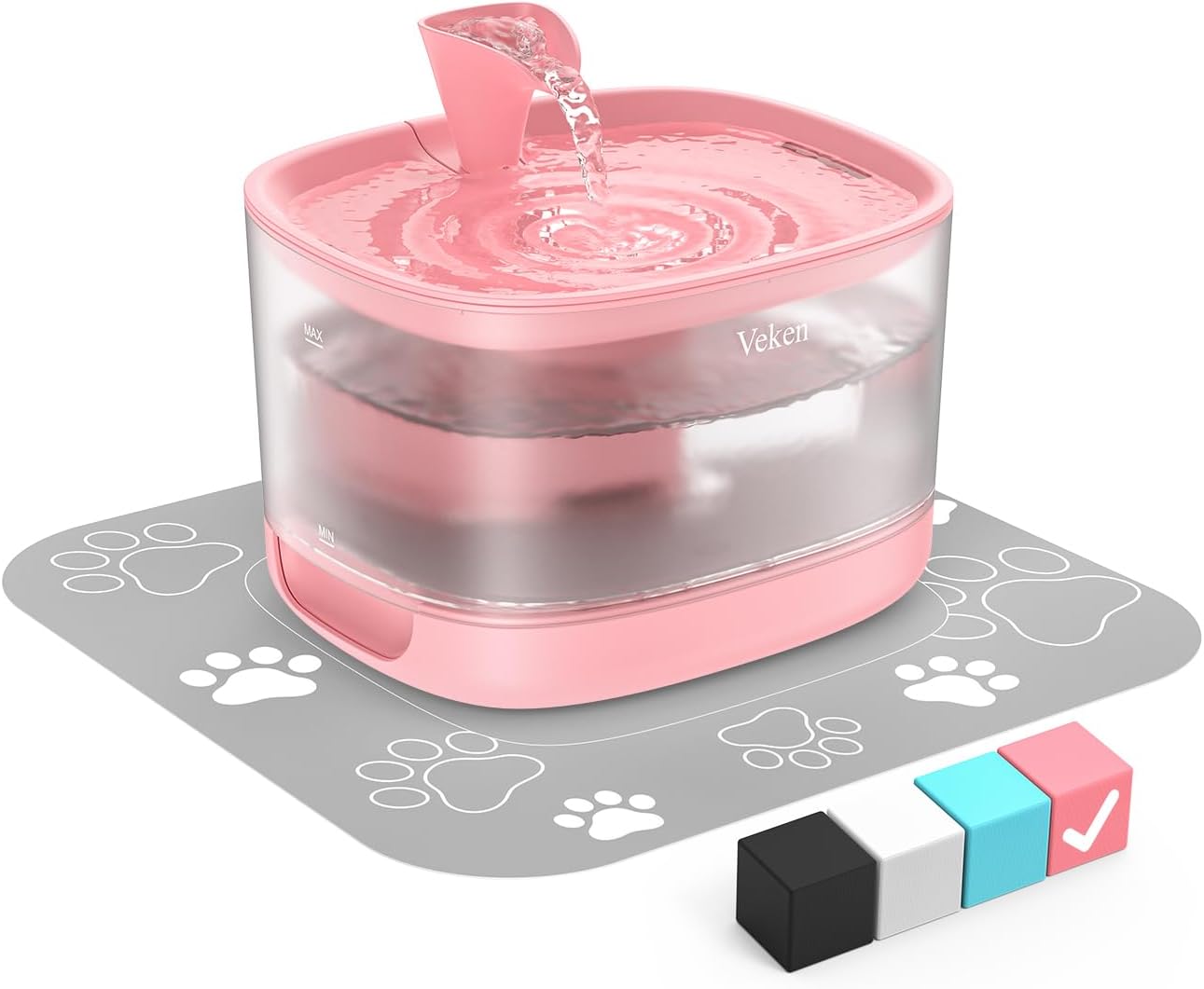 Veken Cat Water Fountain, 84oz/2.5L Automatic Pet Water Fountain Dog Water Dispenser with a Detachable Water Tank, Easy Cleaning for Cats, Dogs (Pink)