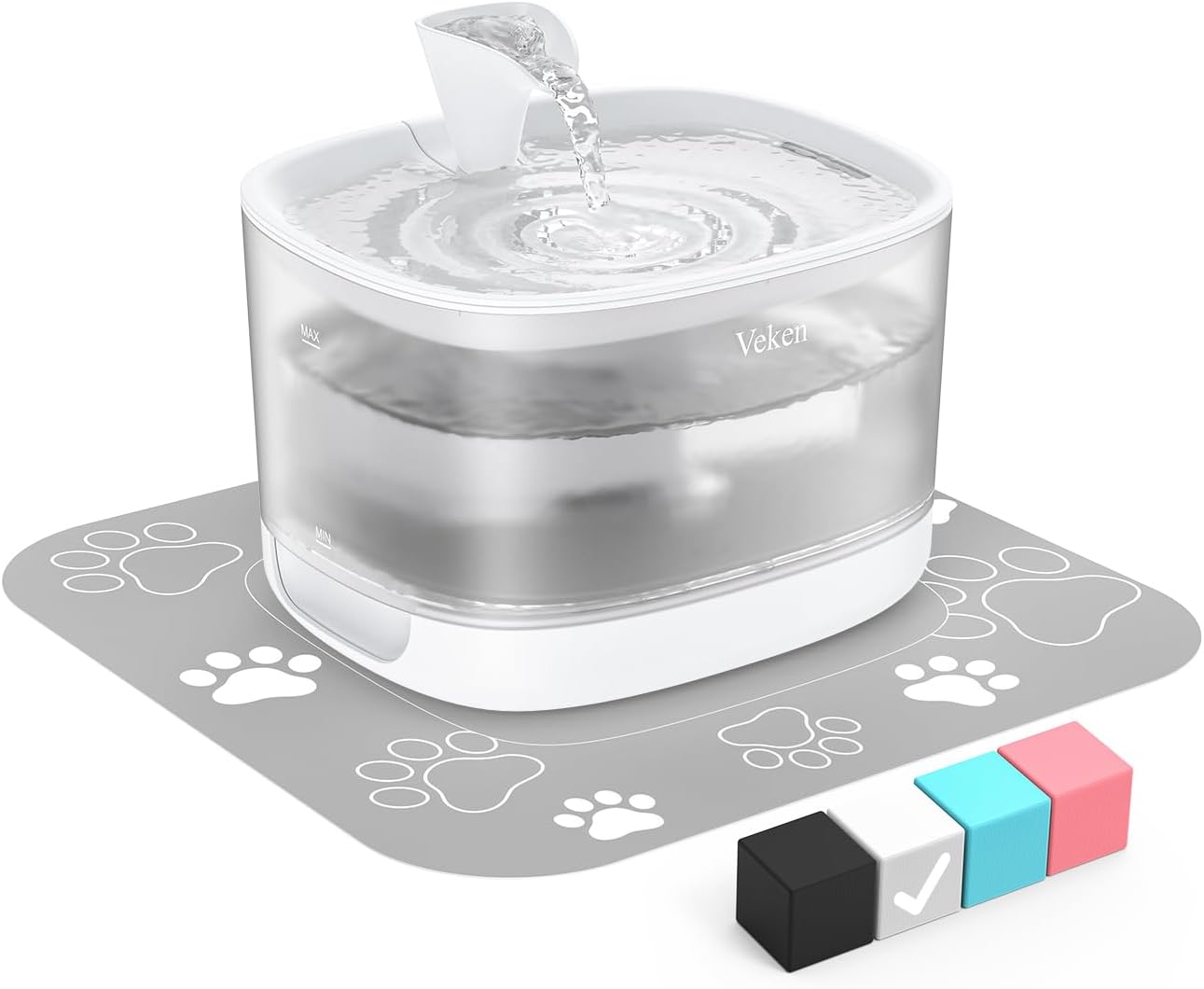 Veken Cat Water Fountain, 84oz/2.5L Automatic Pet Water Fountain Dog Water Dispenser with a Detachable Water Tank, Easy Cleaning for Cats, Dogs (Crisp White)