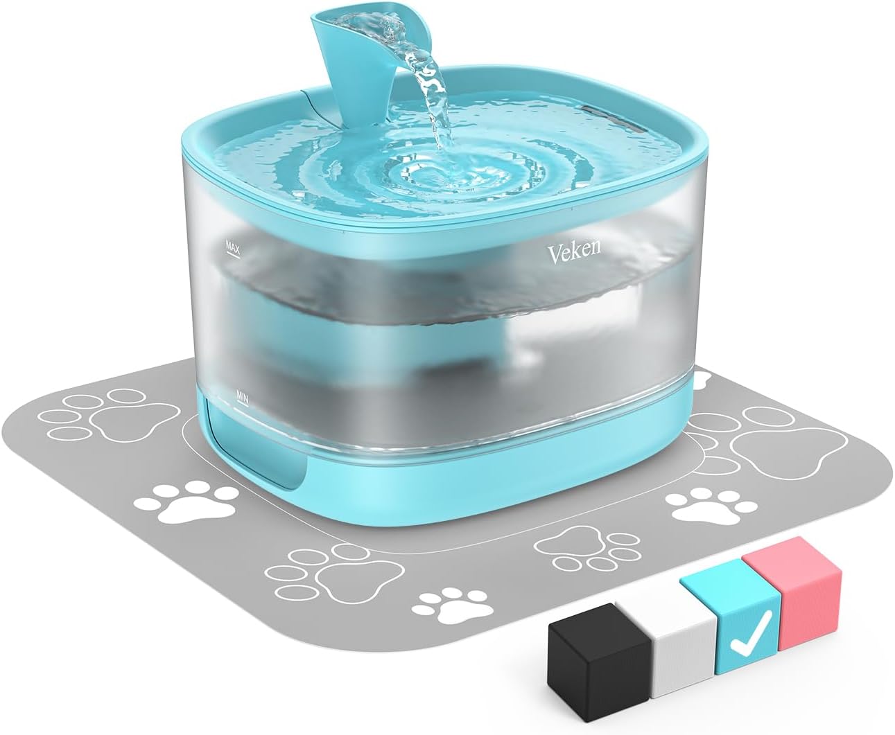 Veken Cat Water Fountain, 84oz/2.5L Automatic Pet Water Fountain Dog Water Dispenser with a Detachable Water Tank, Easy Cleaning for Cats, Dogs (Light Blue)