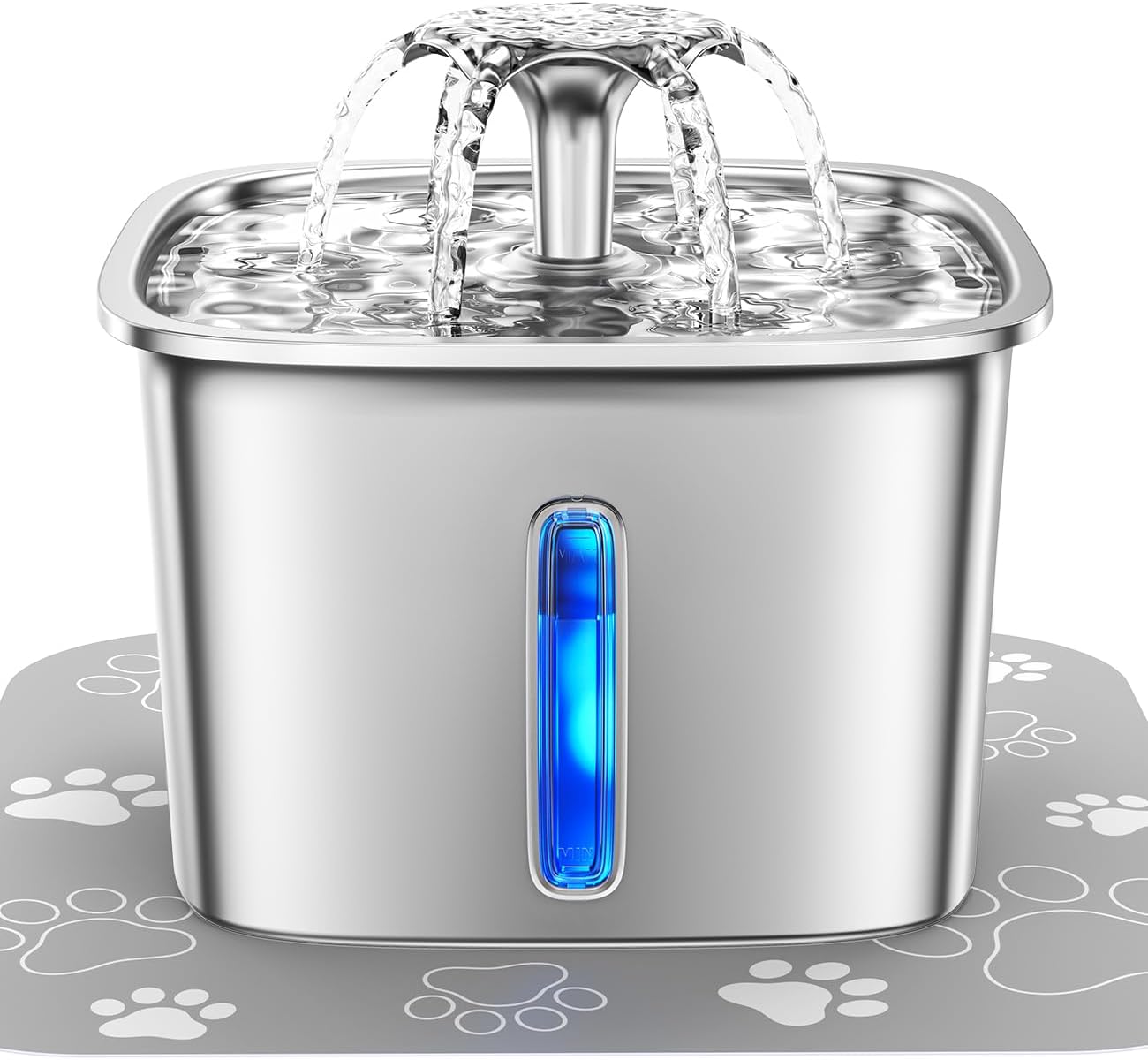 Veken Innovation Award Winner Stainless Steel Cat Water Fountain, 95oz/2.8L Automatic Pet Fountain Dog Water Dispenser with Replacement Filters & Silicone Mat for Cats, Dogs, Multiple Pets (Silver)