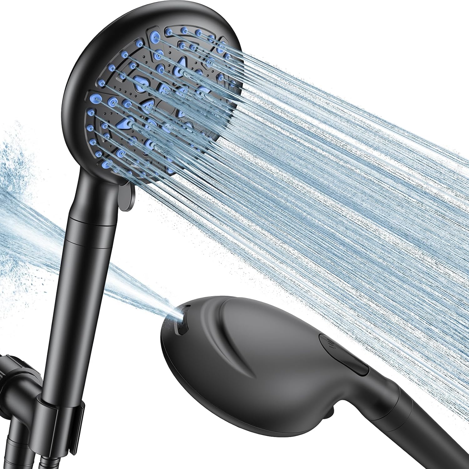 Veken Shower Head with Handheld -Shower Heads- High Pressure Water Flow and Multiple Spray Modes - 9 Unique Settings with 70 Inch Hose Extension - Speciality Power Wash Sprayer Function -Matte Black