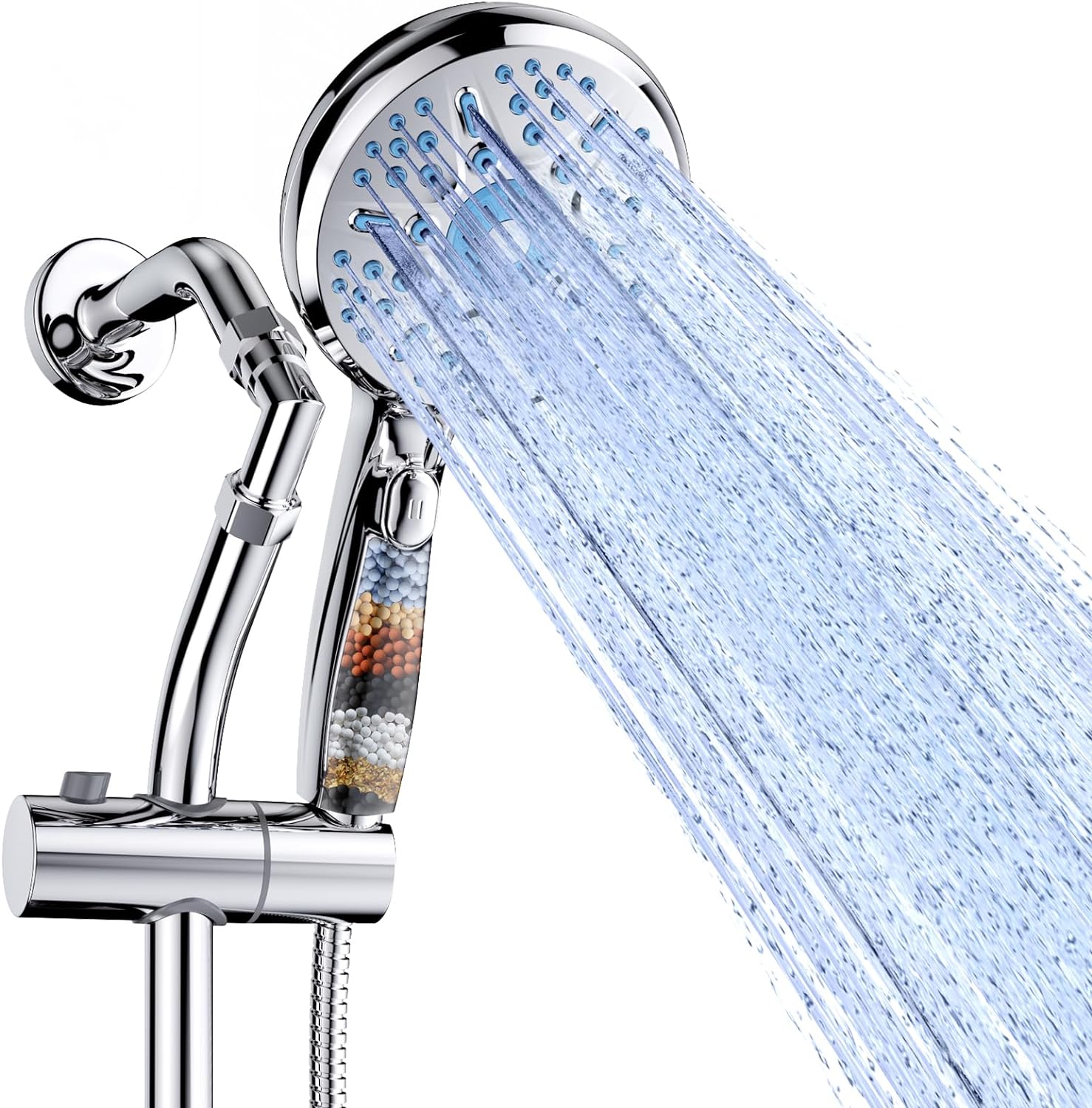 Veken Filtered Shower Head with Handheld, Slide Bar Height Adjustable, Shower Arm Should Between 4.5 to 6 Inch, 9 Modes, Spray Rainfall Showerhead, High Pressure, Filters Hard Water Softener