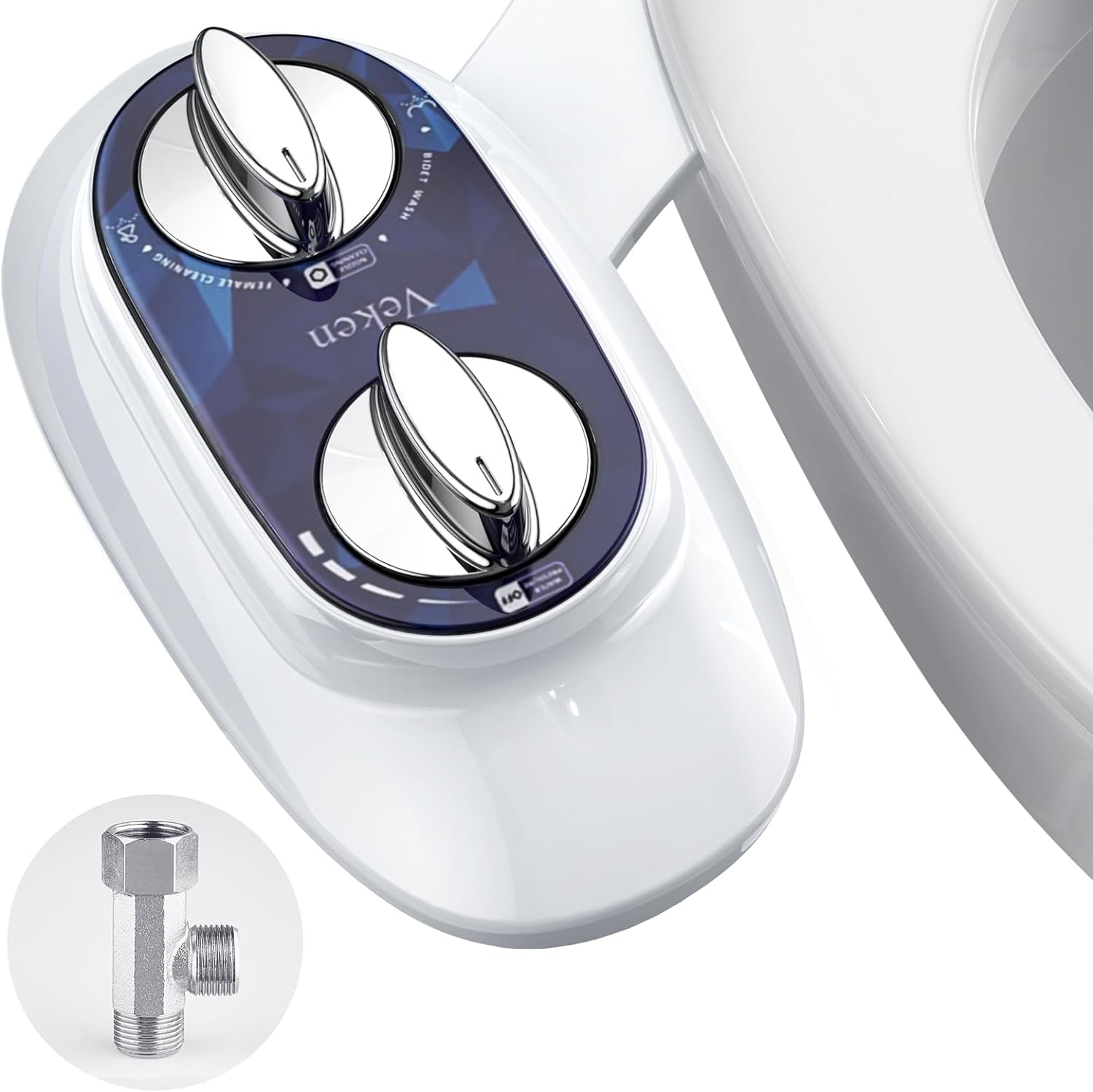 Veken Bidet Attachment (New T-Shaped), Fresh Cold Water Self-Cleaning Bidets for Existing Toilets, Non-Electric Easy Install Dual Nozzle (Feminine/Rear Wash) with Adjustable Water Pressure Control