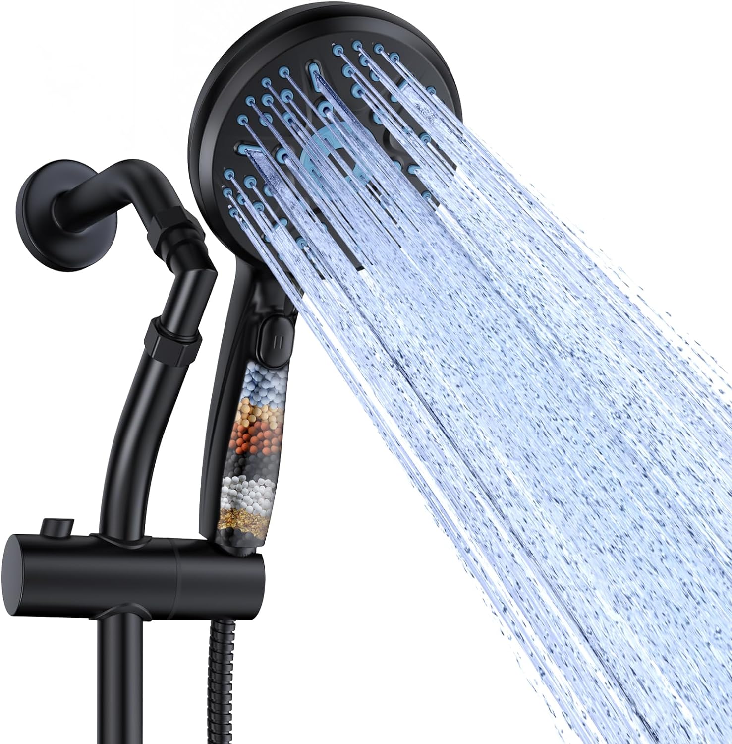 Veken Filtered Shower Head with Handheld, Slide Bar Height Adjustable, Shower Arm Should Between 4.5 to 6 Inch, 9 Modes, Spray Rainfall Showerhead, High Pressure, Filters Hard Water Softener, Black