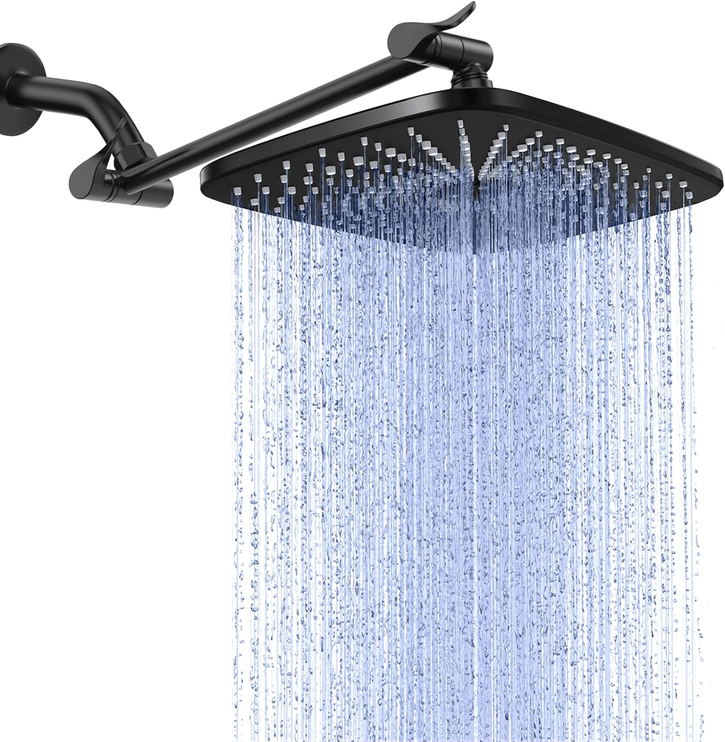 Veken Rain Shower Head,12 Inch High Pressure Large Rainfall Showerhead,with Detachable Stainless Steel Extension Arm,Adjustable High Flow Rain Fall Showerheads with Anti-Clog Nozzles,Matte Black