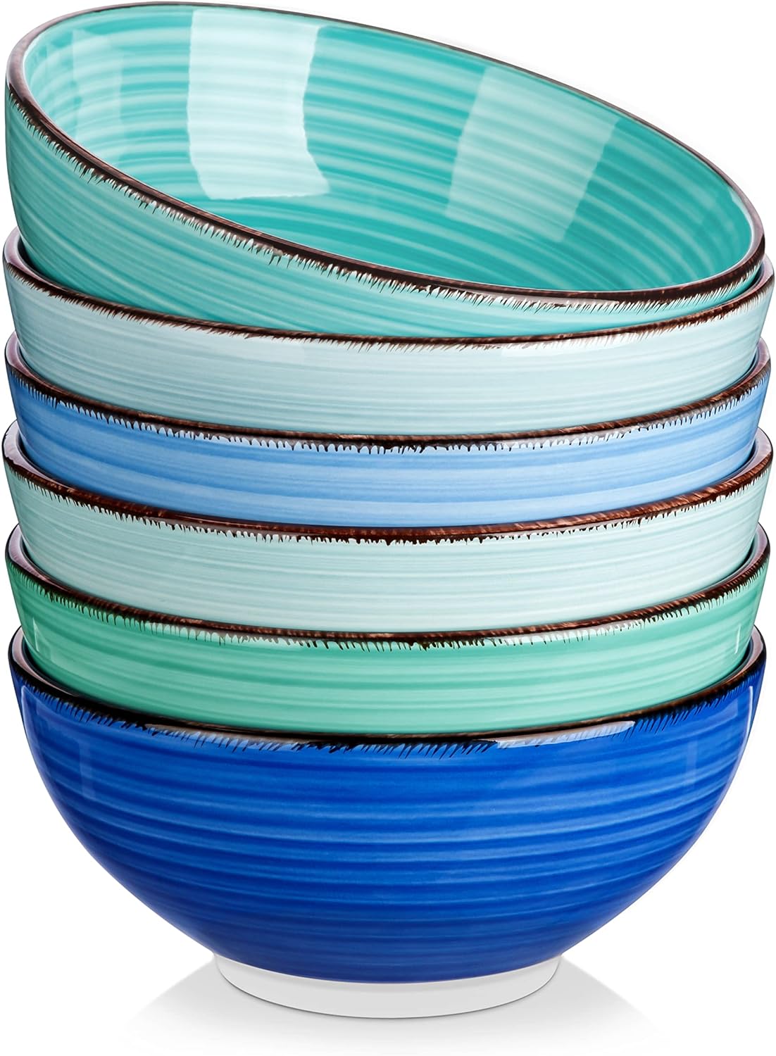 vancasso Bonita 27 Oz Cereal Bowls Set of 6, Blue Ceramic Bowls for Kitchen, 6 Inch Soup Bowls, Dishwasher & Microwave Safe