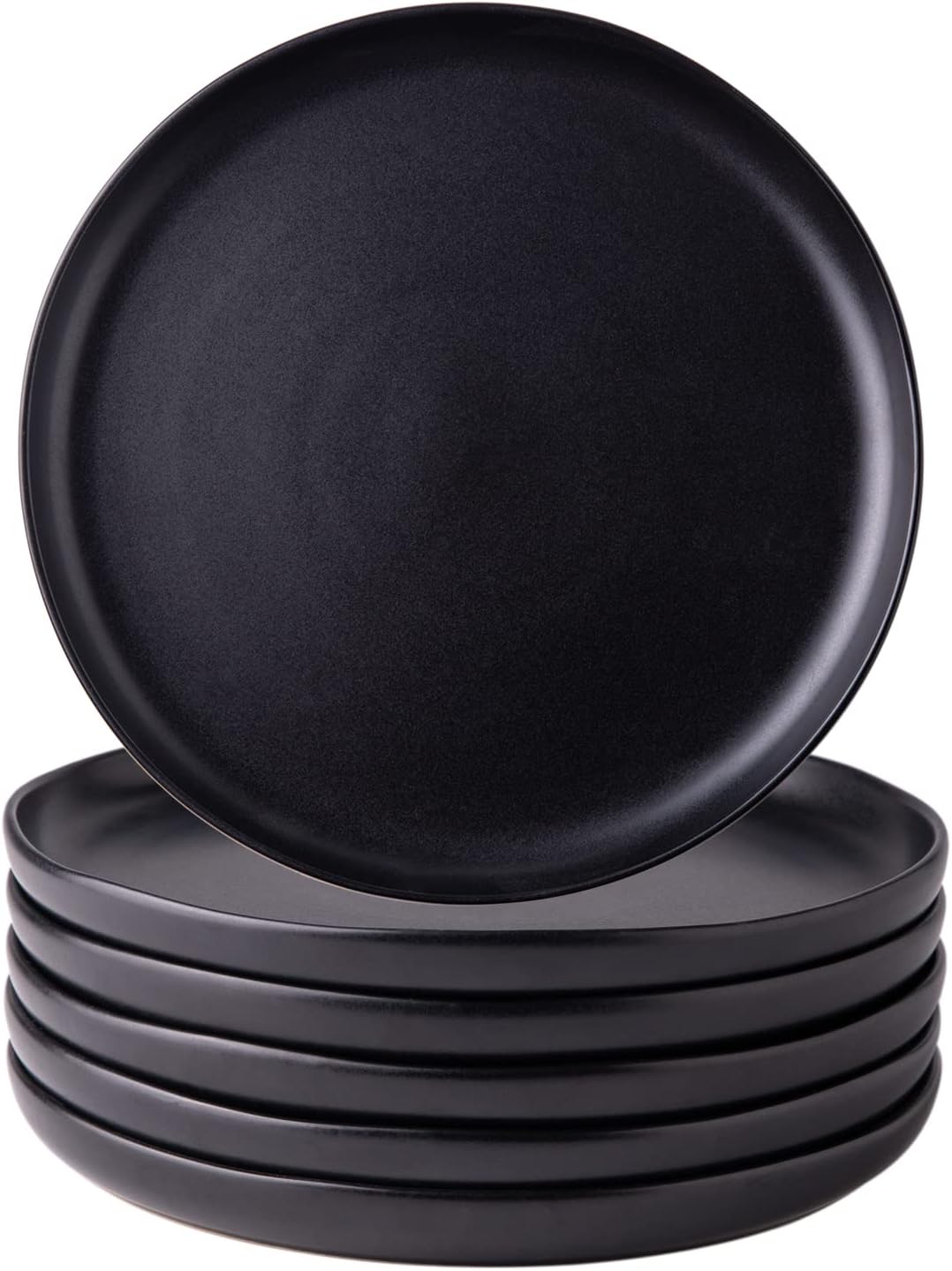 AmorArc Ceramic Dinner Plates Set of 6, Wavy Rim 10.5 Inch Stoneware Dish Set, Large Dinnerware Plates for Kitchen-Microwave&Dishwasher Safe, Scratch Resistant-Reactive Glaze Matte Black