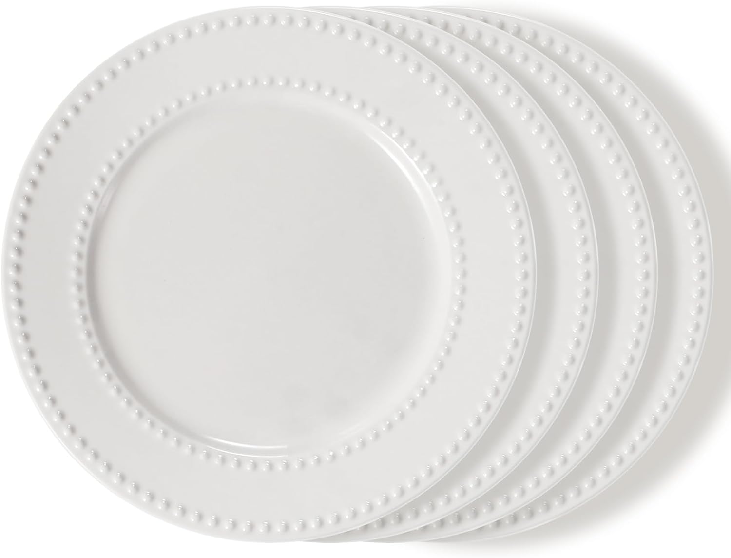 Embossed Salad Plates Set of 4, 8 inch White Ceramic Dessert Appetizer Plates, Small Dinner Plates, Restaurant Kitchen Dish, Scratch-Resistant, Chip-Resistant, Oven Microwave Dishwasher Safe