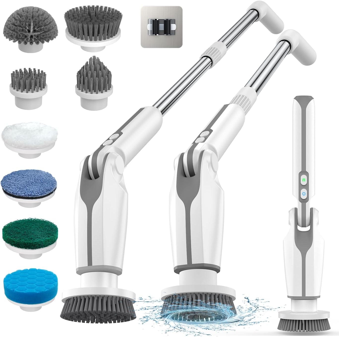 Leebein Electric Spin Scrubber, 2024 Upgraded Electric Scrubber for Cleaning, Spin Scrubber with Long Handle & 8 Replaceable Brush Heads, Remote Control Shower Cleaner Brush for Bathroom, Floor(White)