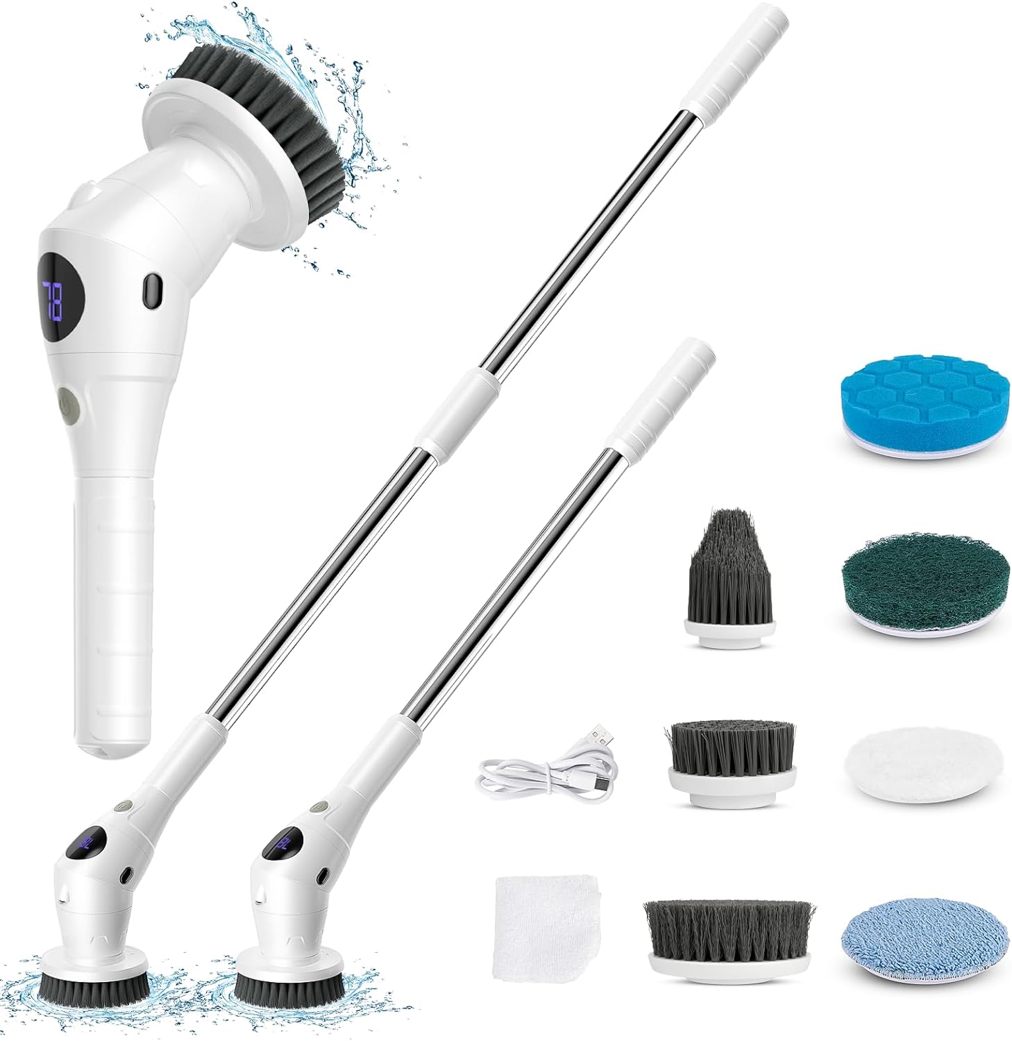 Electric Spin Scrubber, Cordless Shower Scrubber with 7 Replacement Head, 3 Adjustable Speed Power Scrubber, Bathroom Scrubber Cleaning Brush with Extension Handle for Bathtub Floor Tile Grout