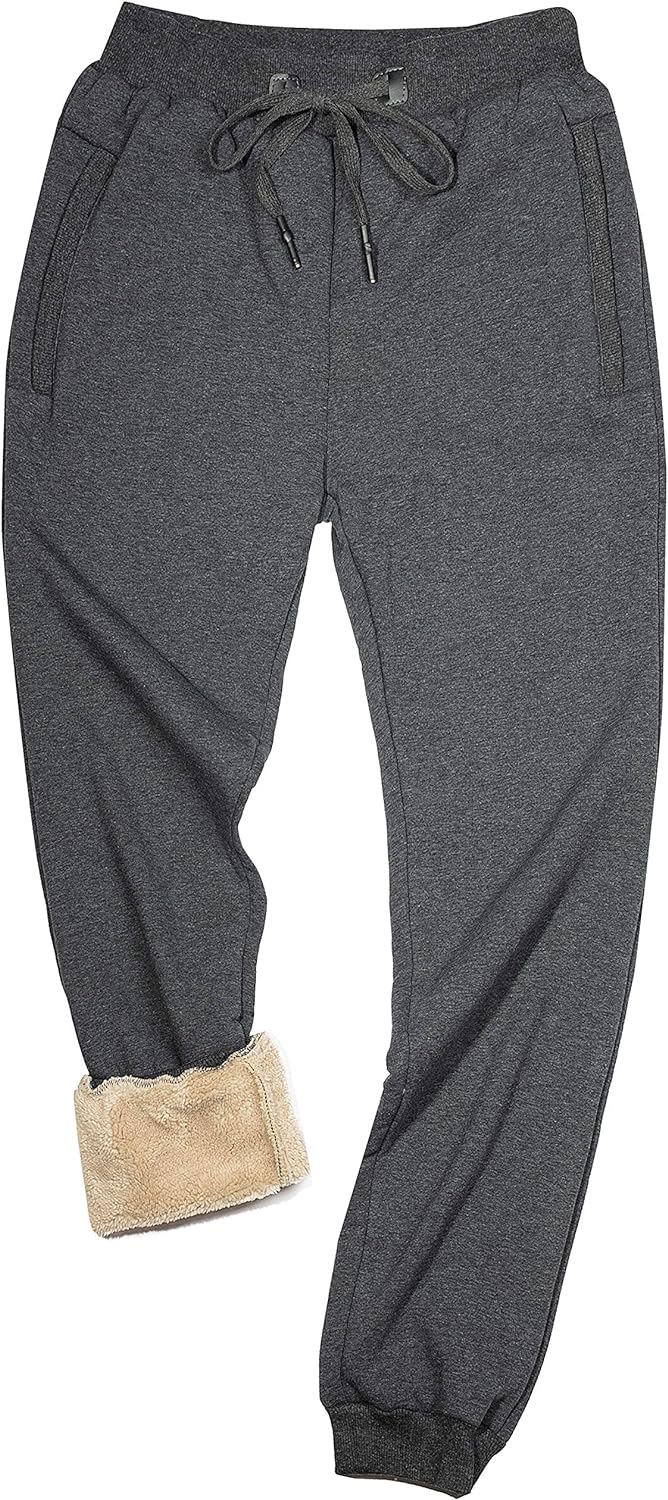 Yeokou Mens Winter Warm Sherpa Lined Active Thermal Jogger Fleece Sweatpants Pant