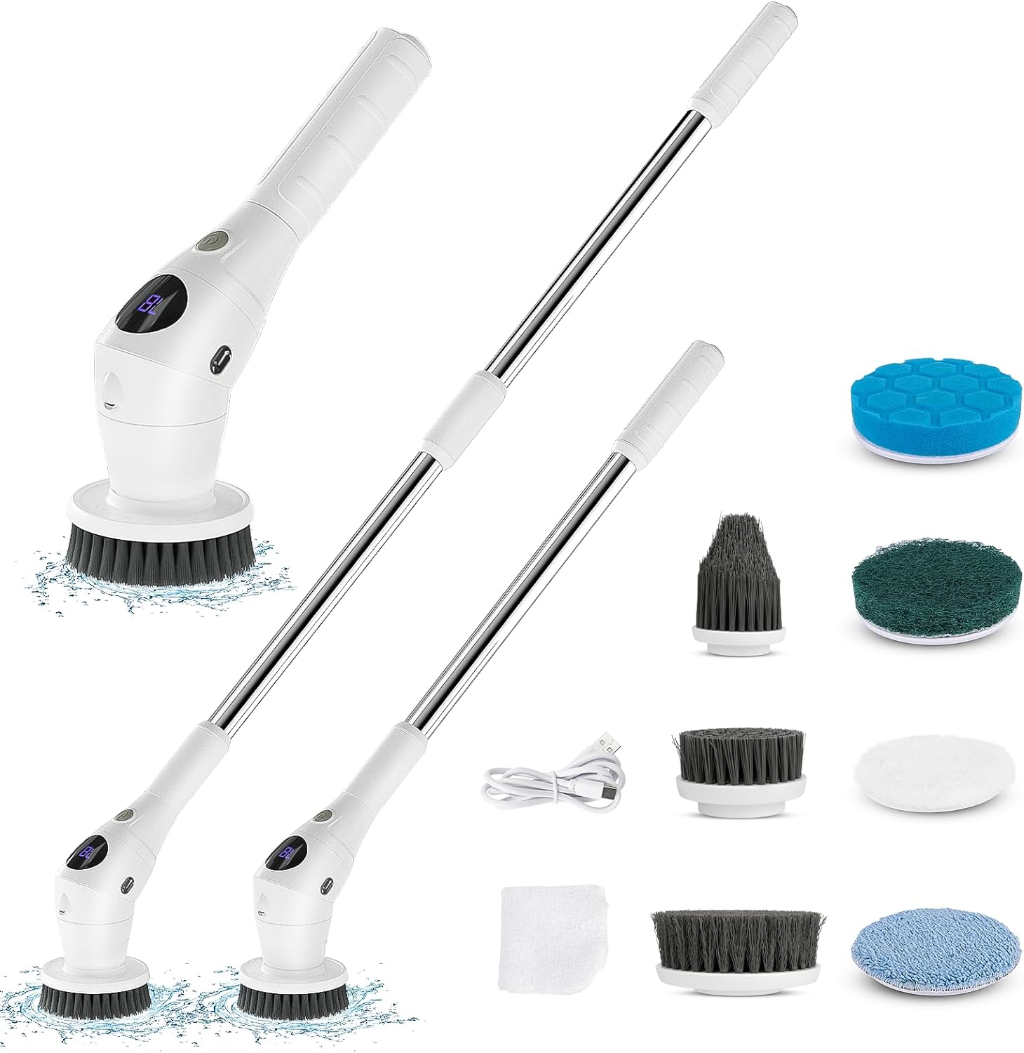 Electric Spin Scrubber, Cordless Shower Scrubber with 7 Replacement Head, 3 Adjustable Speed Power Scrubber, Bathroom Scrubber Cleaning Brush with Extension Handle for Bathtub Floor Tile Grout