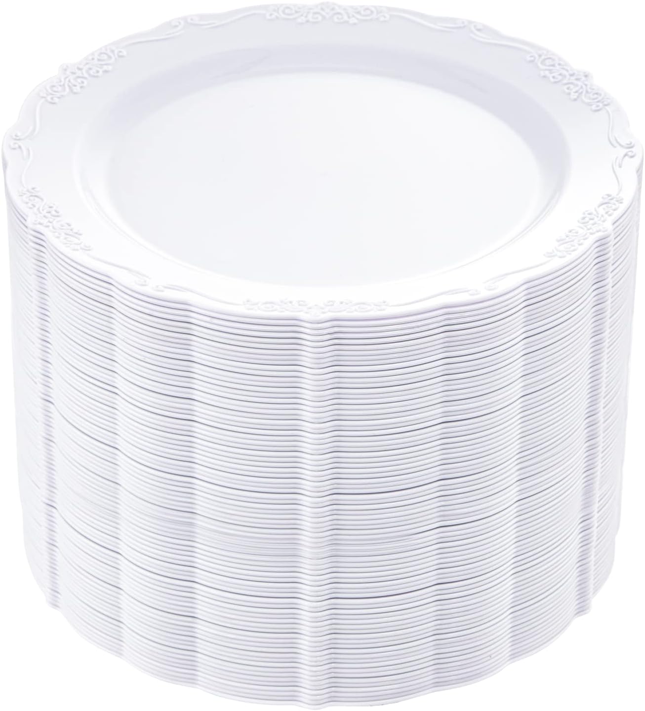 DaYammi 60PCS White Plastic Plates, Heavy Duty White Disposable Plates Premium 7.5inch White Dessert Cake Salad Appetizer Plates Hard Plastic Plates Disposable for Party Wedding