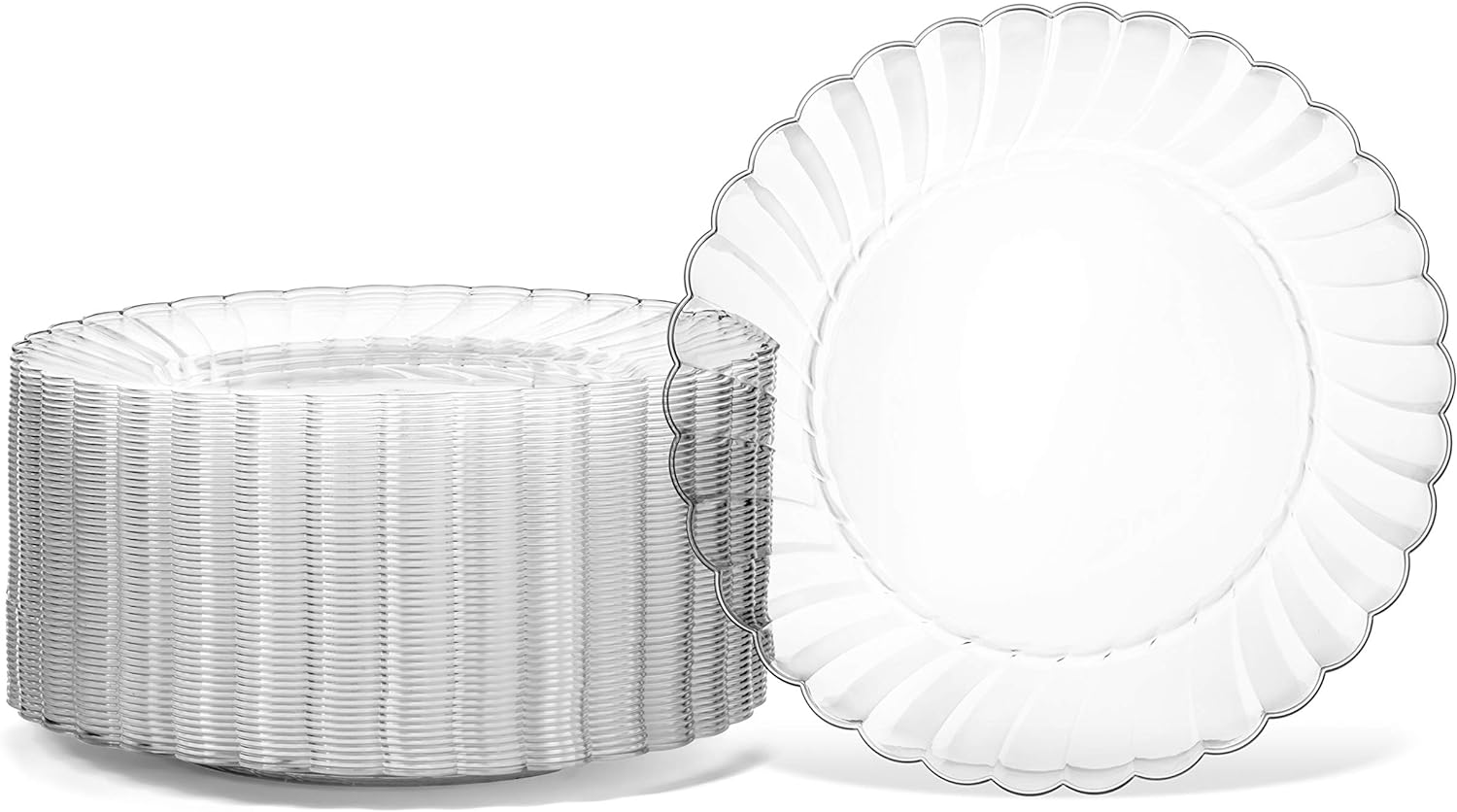 Oasis Creations Premium Hard Plastic Plate Set 100 x 6Clear Round Plates - Washable & Reusable - Party Supplies For Birthdays, Celebrations, Buffets, Fiestas, Catering & More