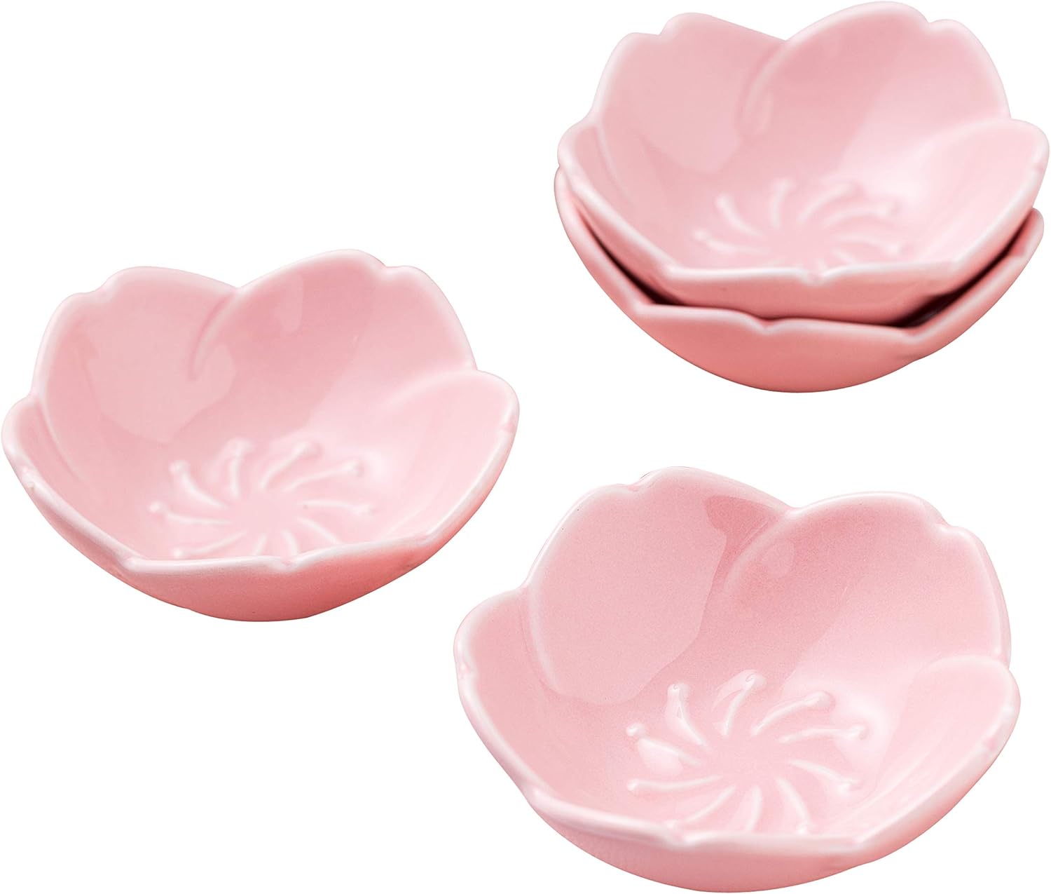 Jusalpha Pink Cherry Blossom Porcelain Sauce/Seasoning Dish, Sushi Soy Dipping Bowl, Dessert , Appetizer Plates, Serving Dish for Kitchen Home (Set of 4, Pink)