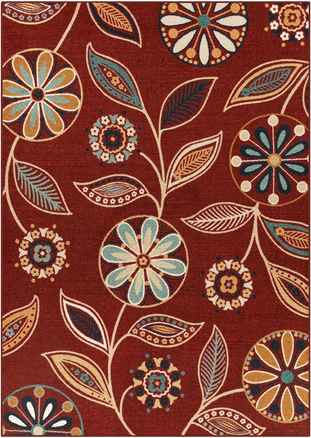 Maples Rugs Reggie Floral Area Rugs for Living Room & Bedroom [Made in USA], 5' x 7', Merlot