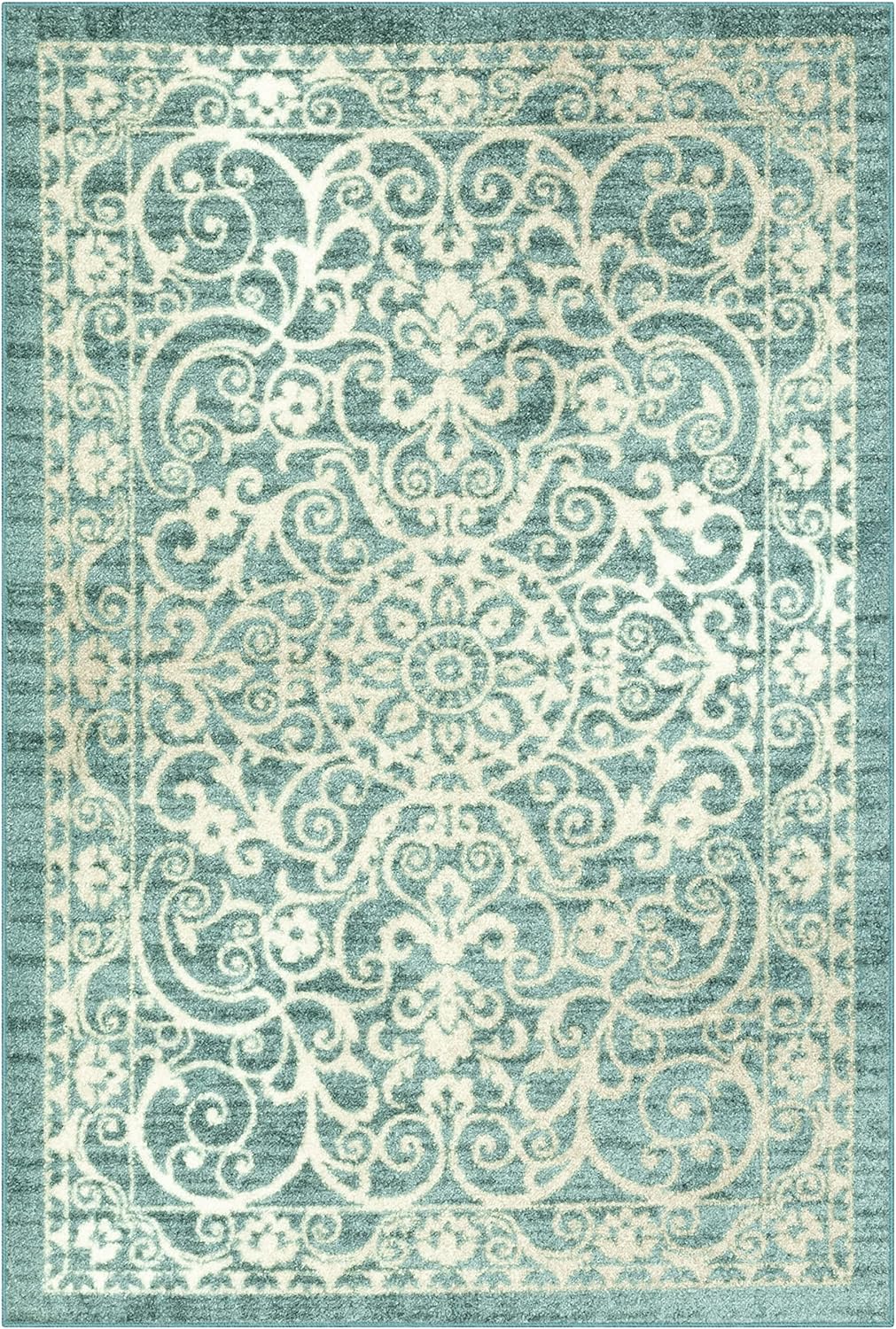 Maples Rugs Pelham Vintage Area Rugs for Living Room & Bedroom [Made in USA], 3'4 x 5, Light Spa