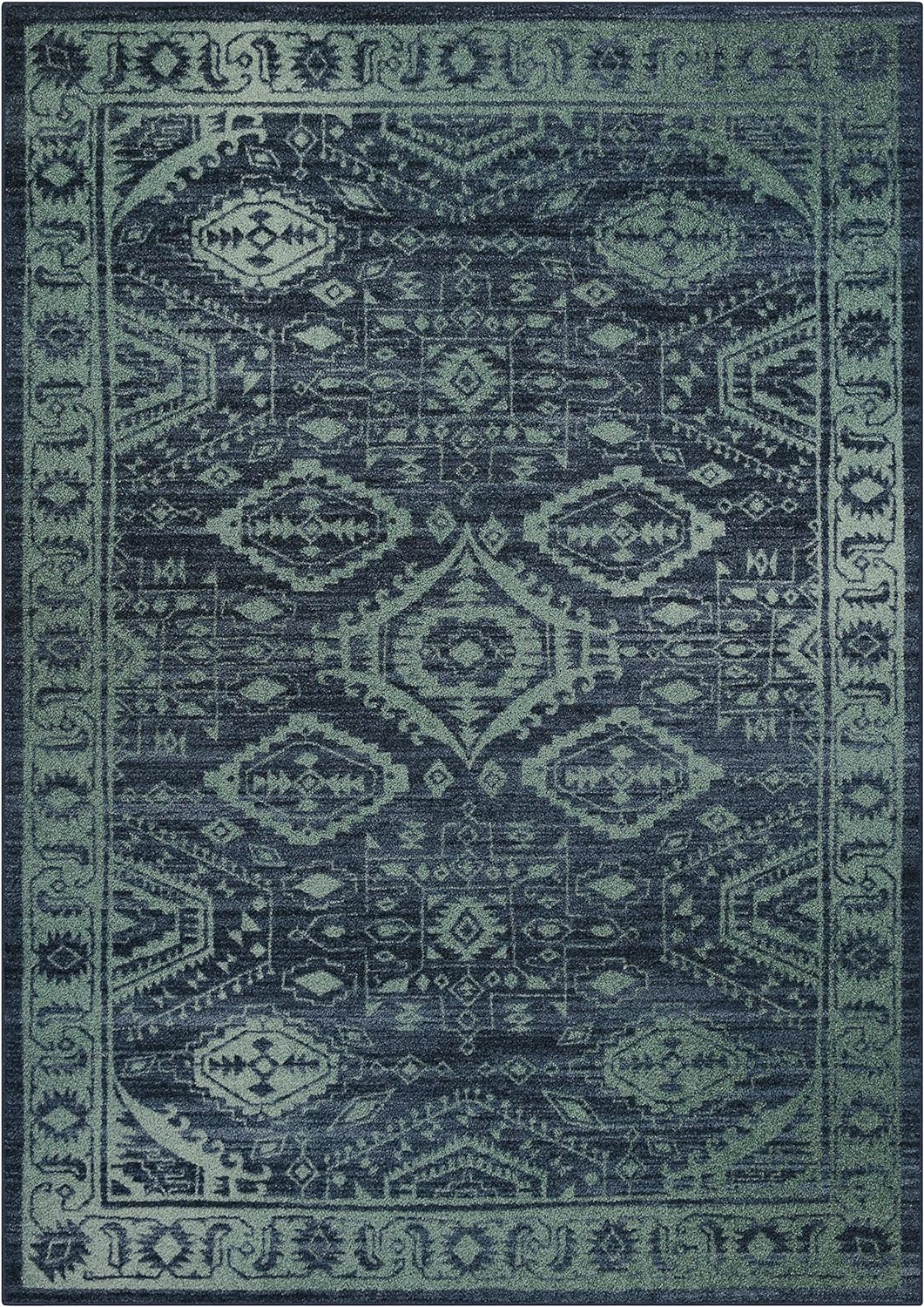 Maples Rugs Georgina Traditional Area Rugs for Living Room & Bedroom [Made in USA], 5 x 7, Navy Blue/Green