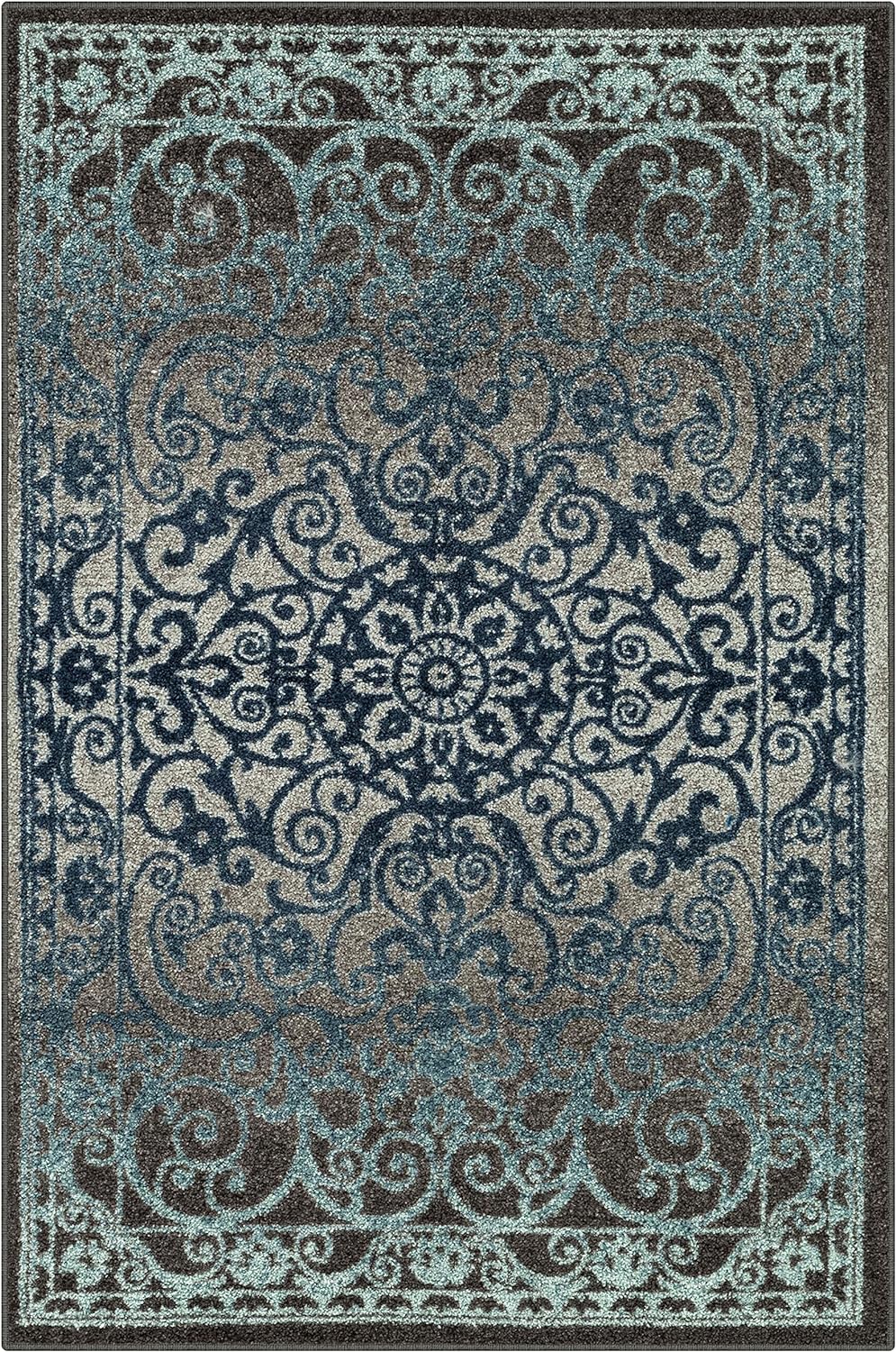 Maples Rugs Pelham Vintage Area Rugs for Living Room & Bedroom [Made in USA], 3'4 x 5, Charcoal/Radiant Blue