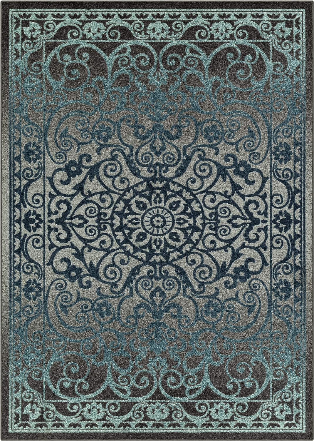 Maples Rugs Pelham Vintage Area Rugs for Living Room & Bedroom [Made in USA], 5 x 7, Charcoal/Radiant Blue