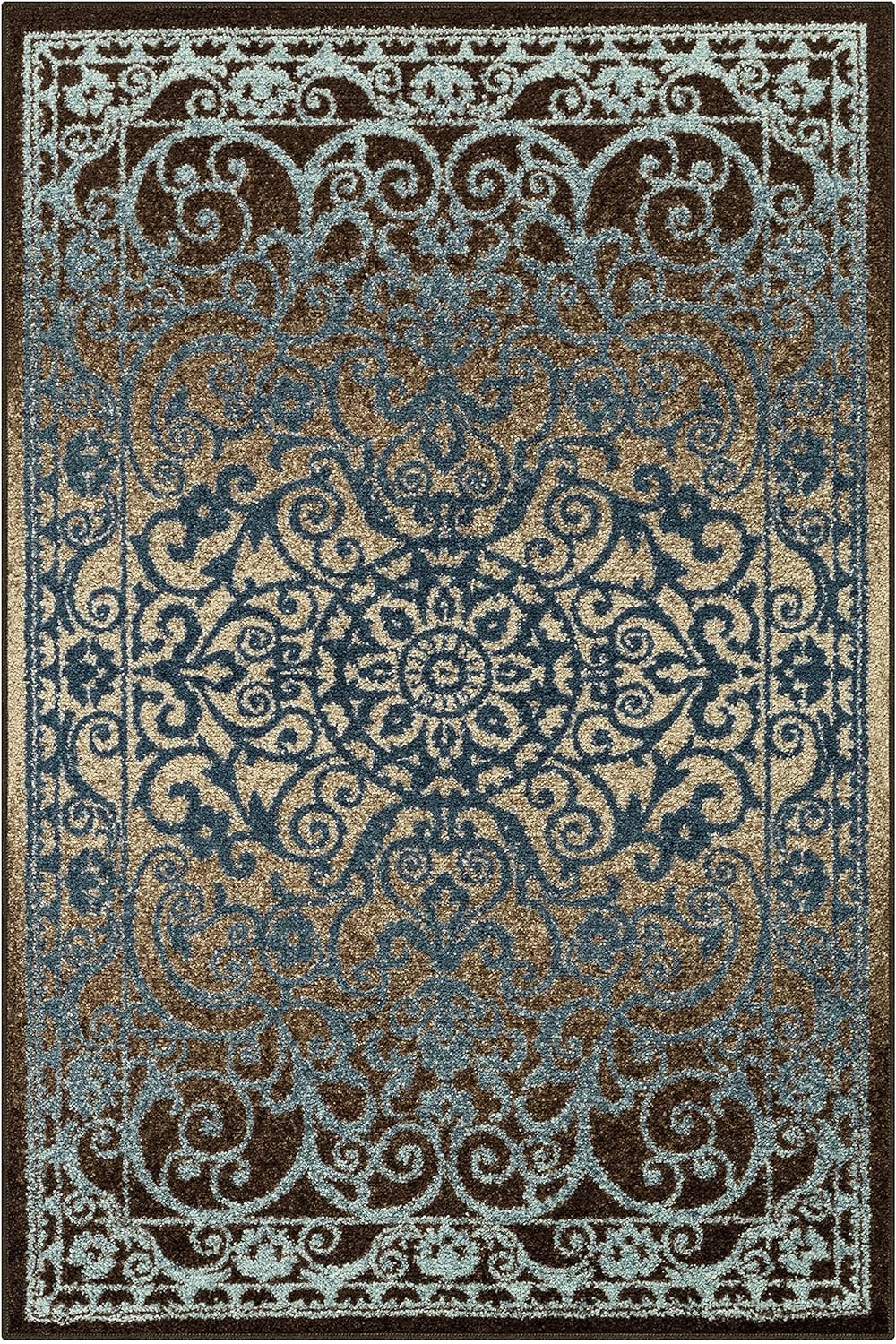 Maples Rugs Pelham Vintage Area Rugs for Living Room & Bedroom [Made in USA], 3'4 x 5, Blue/Walnut