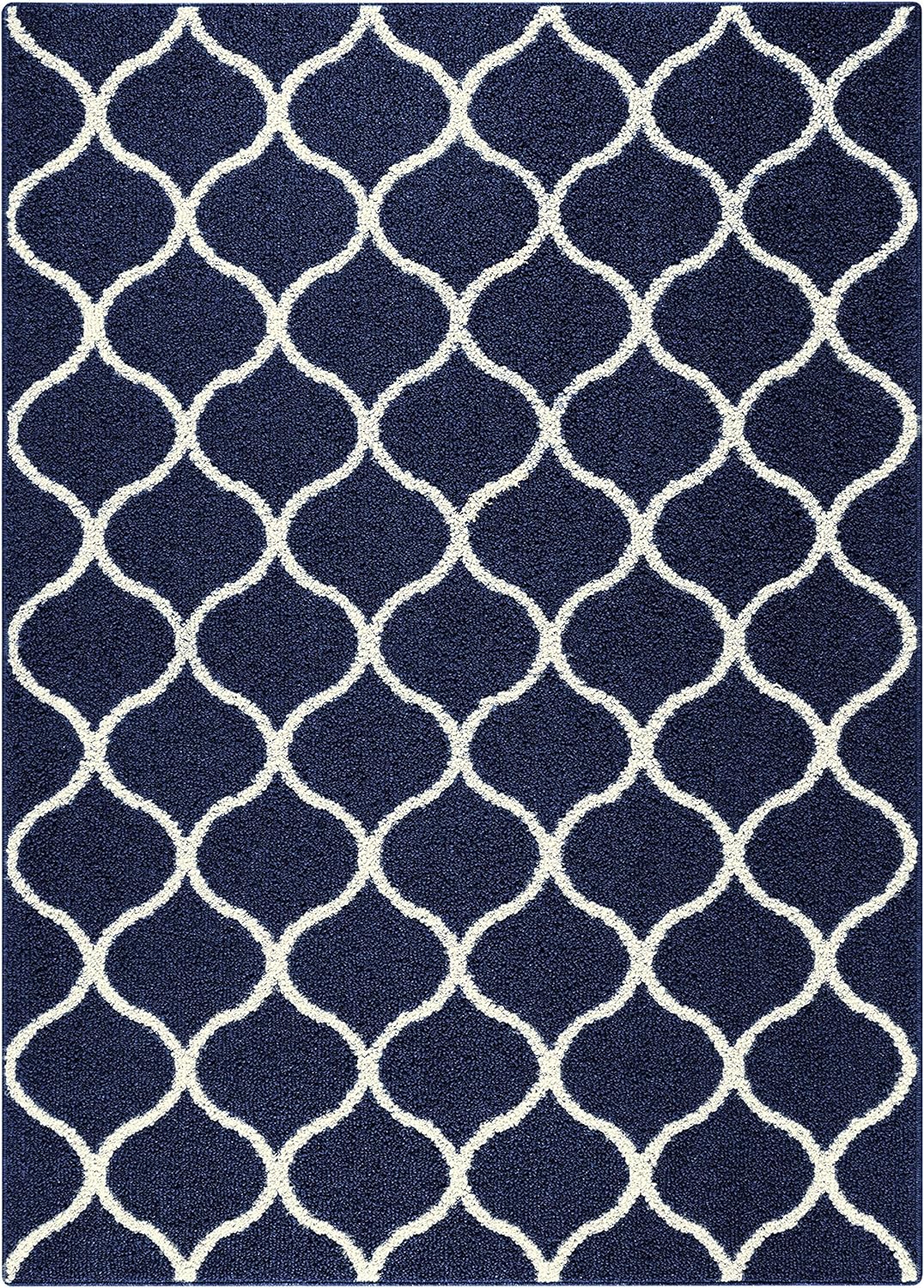 Maples Rugs Rebecca Contemporary Area Rugs for Living Room & Bedroom [Made in USA], 5 x 7, Navy Blue/White