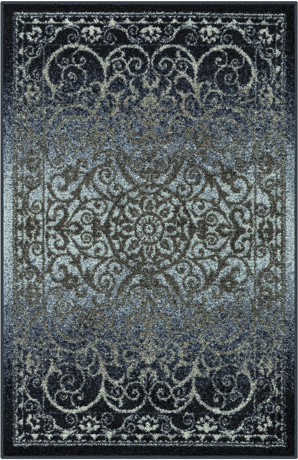 Maples Rugs Pelham Vintage Area Rugs for Living Room & Bedroom [Made in USA], 3'4 x 5, Navy/Grey