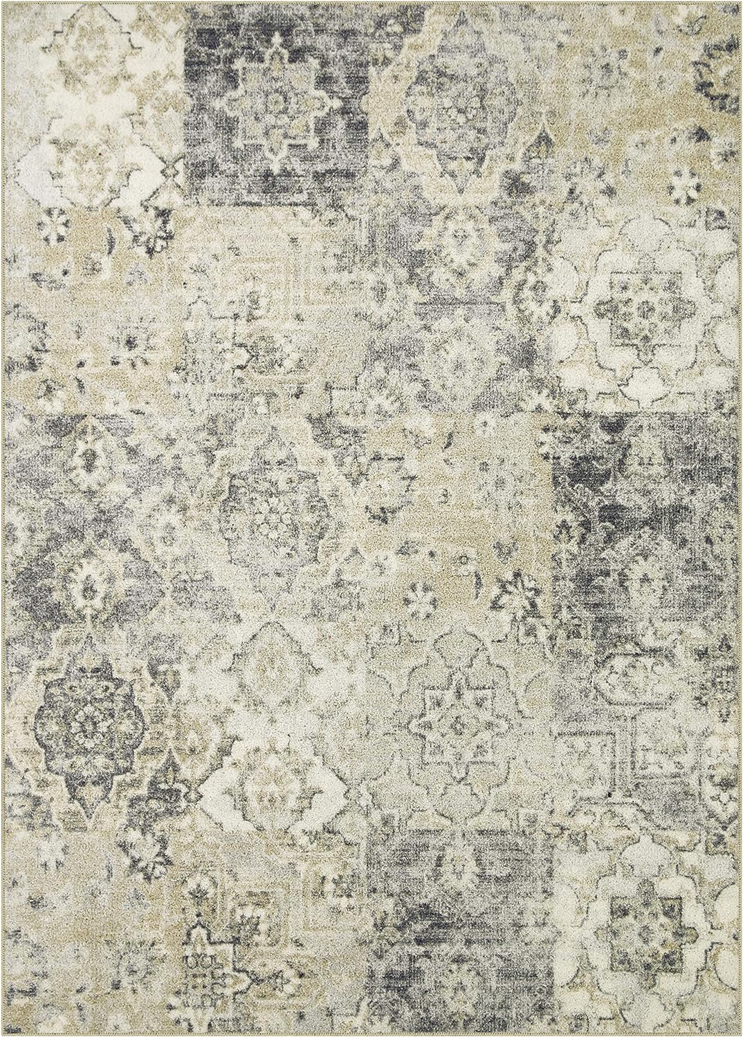 Maples Rugs Vintage Patchwork Distressed Area Rugs Carpet for Living Room & Bedroom [Made in USA], 5 x 7, Grey